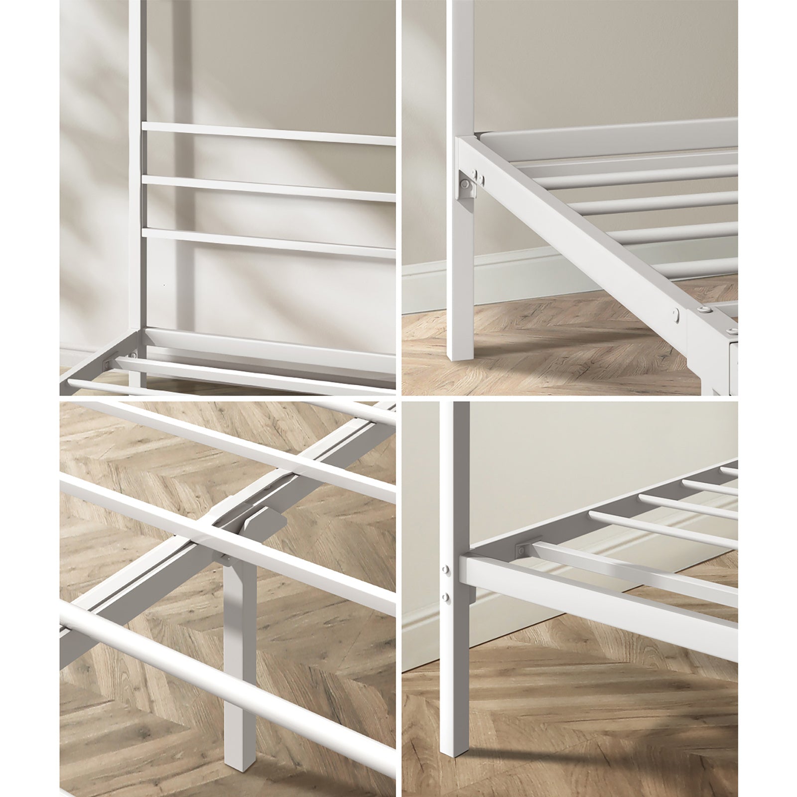 Oikiture Metal Canopy Bed Frame Single Size Beds Platform White - Sunyee