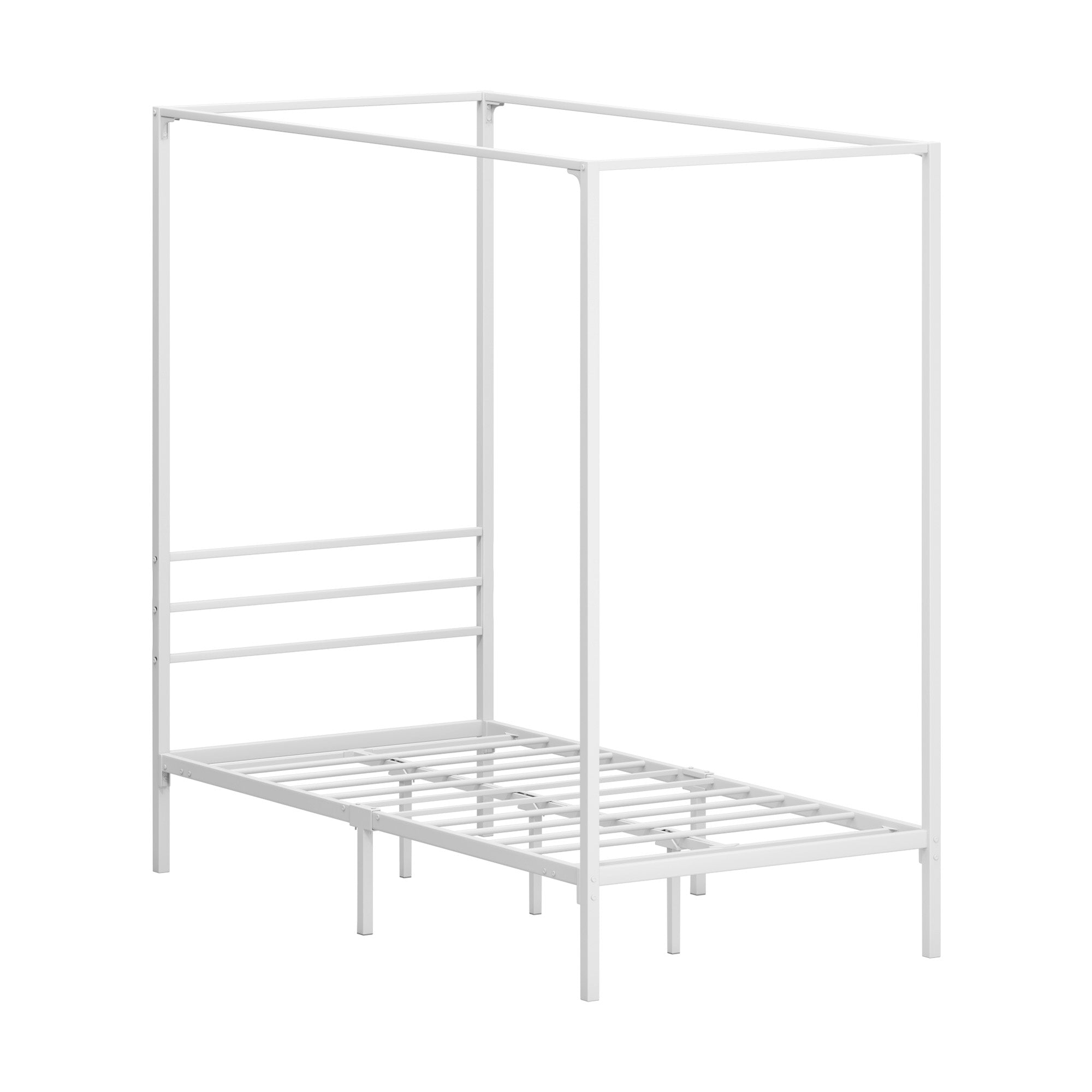 Oikiture Metal Canopy Bed Frame Single Size Beds Platform White - Sunyee