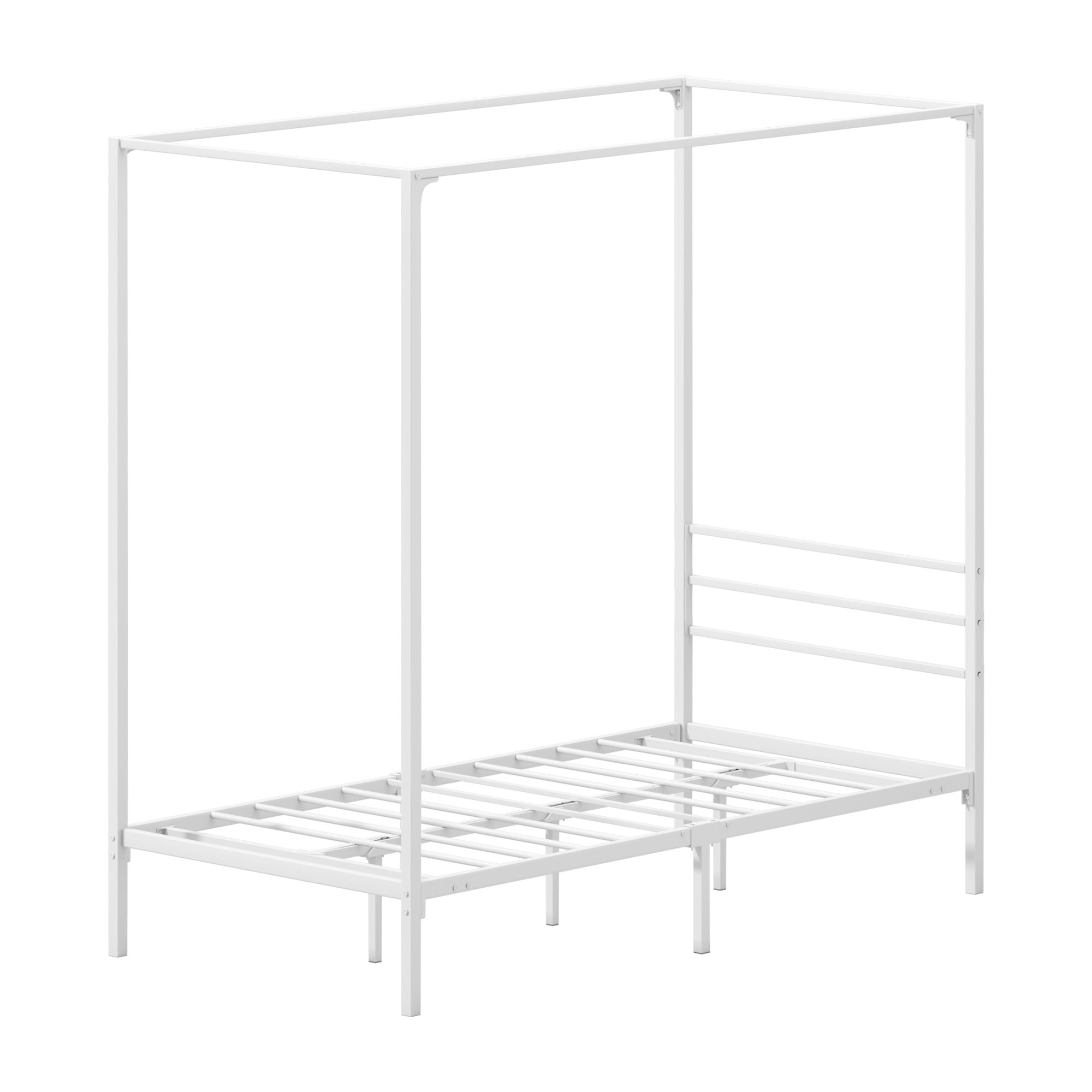 Oikiture Metal Canopy Bed Frame Single Size Beds Platform White - Sunyee