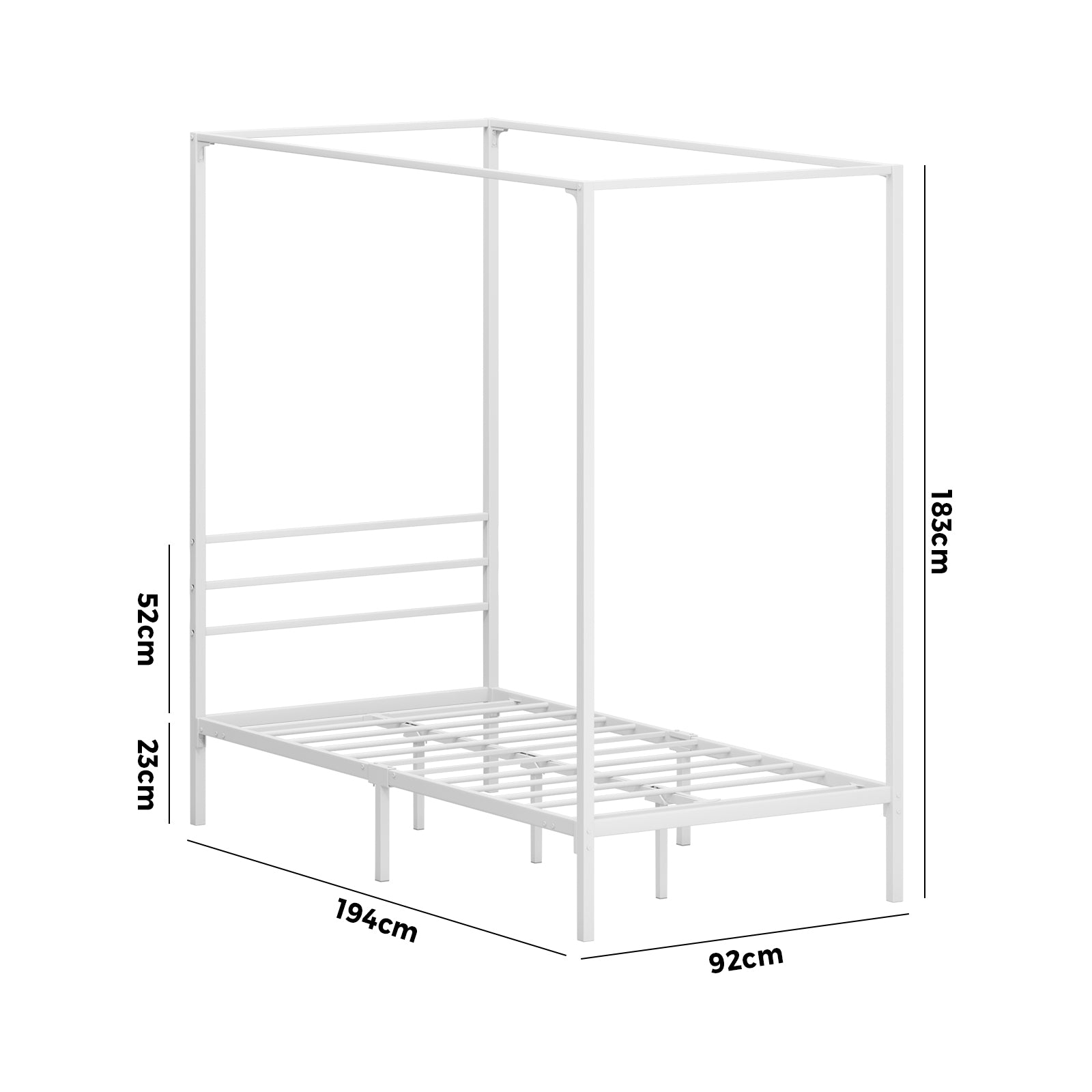 Oikiture Metal Canopy Bed Frame Single Size Beds Platform White - Sunyee