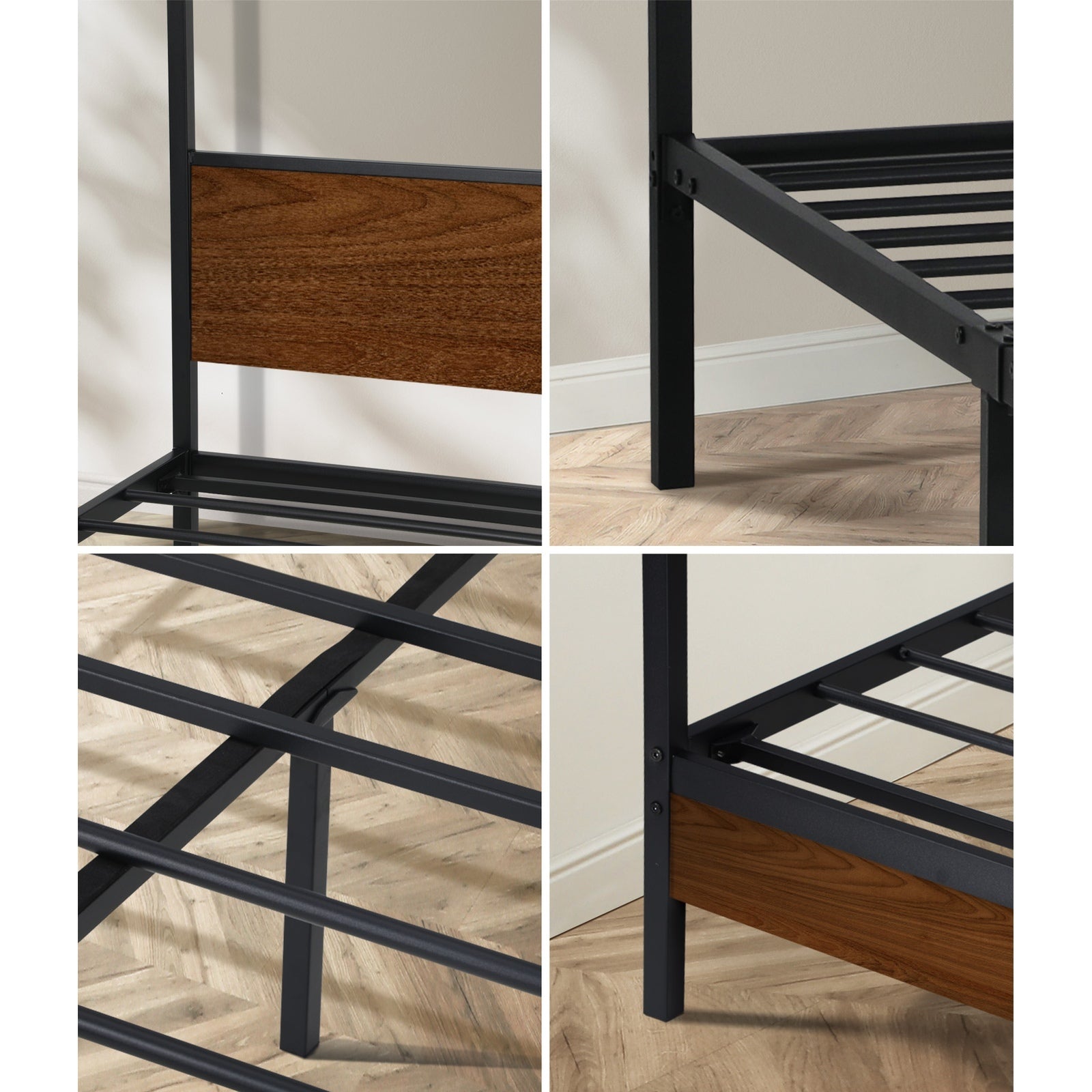 Oikiture Metal Canopy Bed Frame Double Size Beds Platform - Sunyee