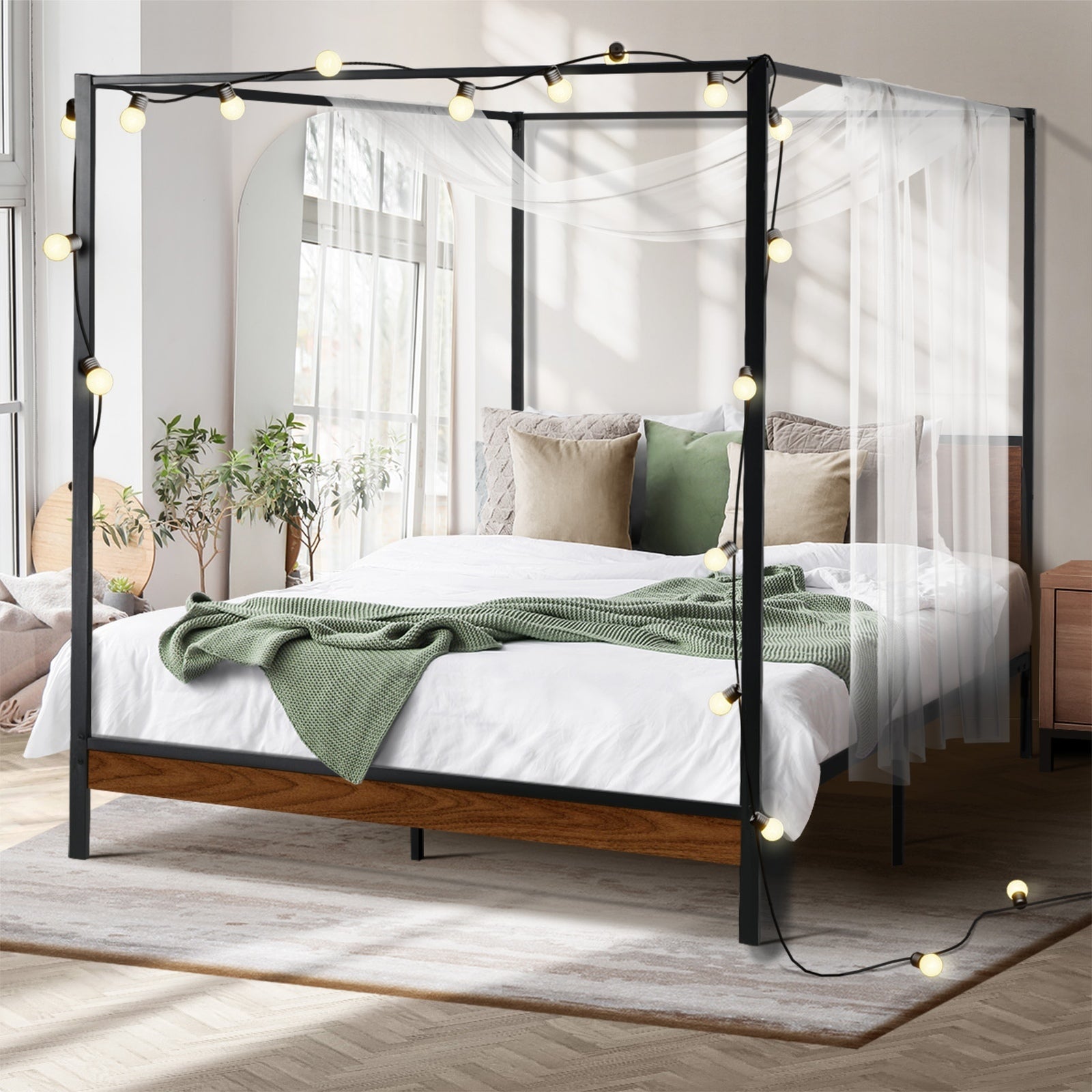 Oikiture Metal Canopy Bed Frame Double Size Beds Platform - Sunyee