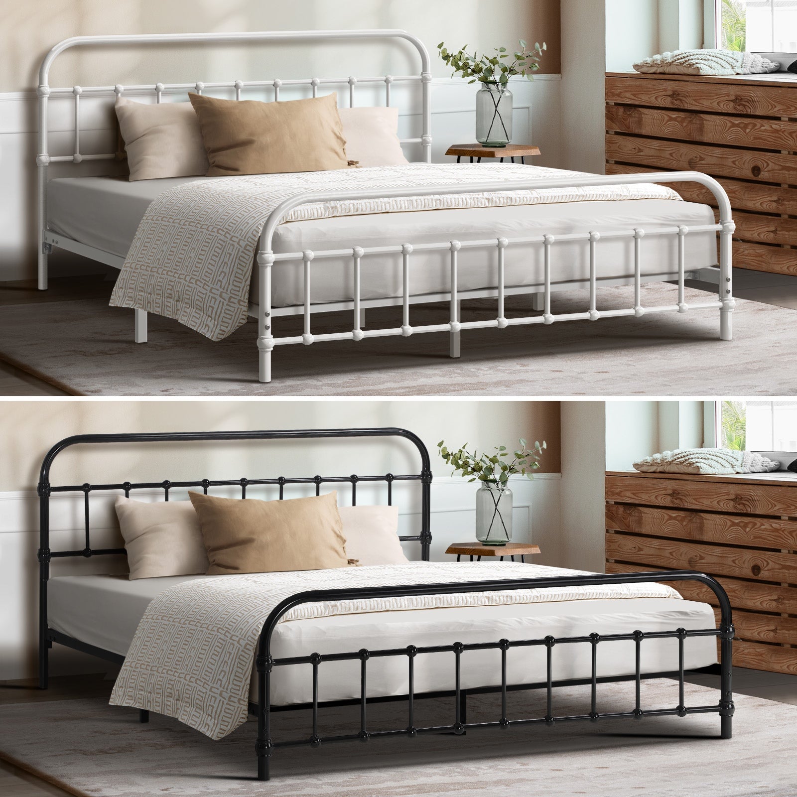 Oikiture Metal Bed Frame Queen Double King Single Size Metal Bed Base Platform