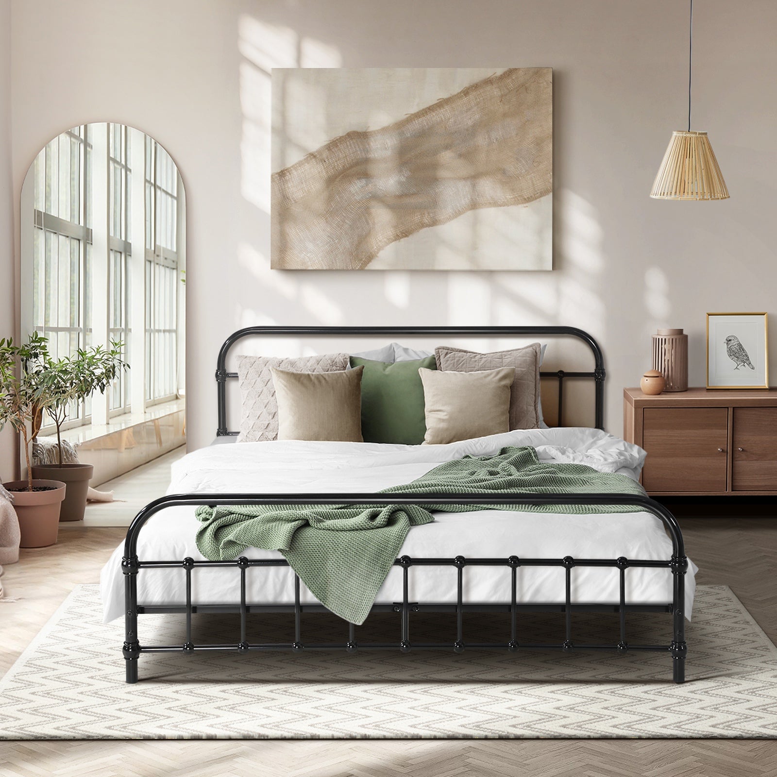 Oikiture Metal Bed Frame Queen Double King Single Size Metal Bed Base Platform
