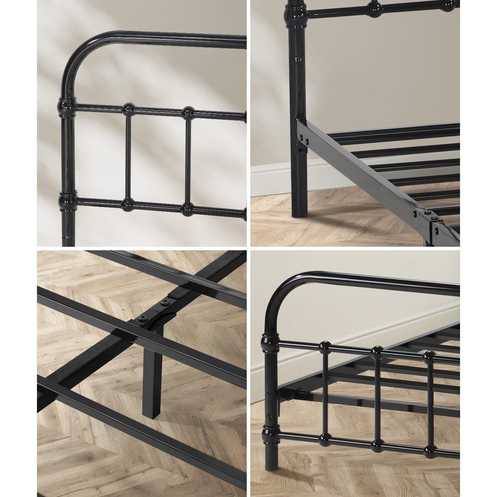 Oikiture Metal Bed Frame Queen Double King Single Size Metal Bed Base Platform