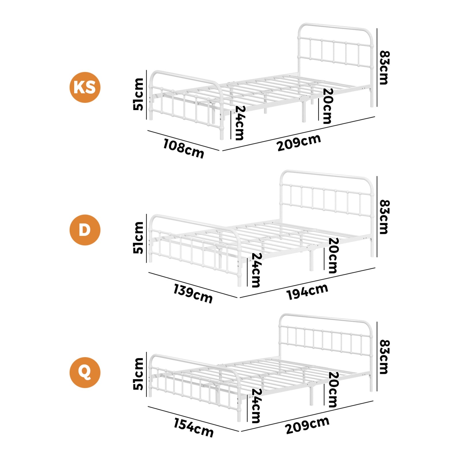 Oikiture Metal Bed Frame Queen Double King Single Size Metal Bed Base Platform