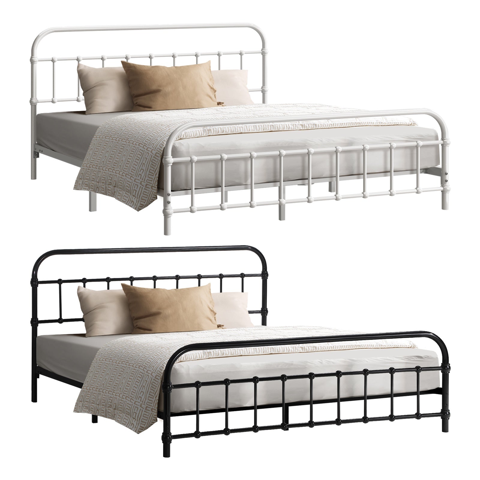 Oikiture Metal Bed Frame Queen Double King Single Size Metal Bed Base Platform - Sunyee