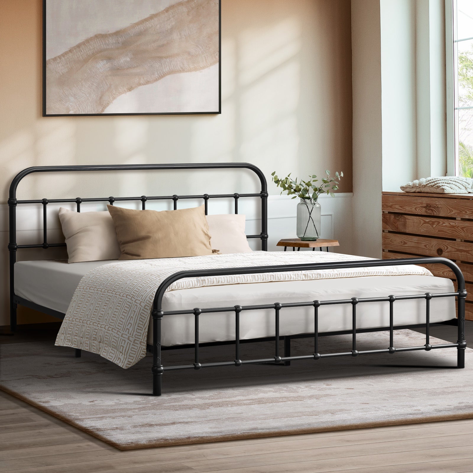 Oikiture Metal Bed Frame Queen Double King Single Size Metal Bed Base Platform - Sunyee