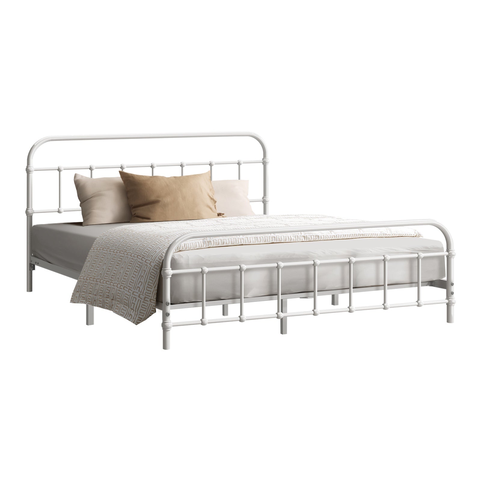 Oikiture Metal Bed Frame Queen Double King Single Size Bed Base White - Sunyee