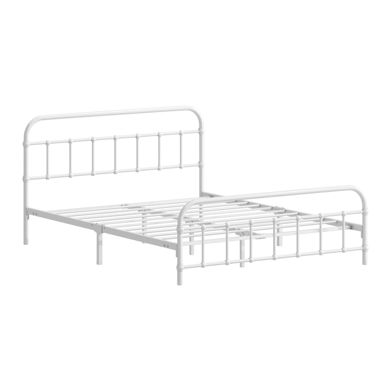 Oikiture Bed Frame Metal Bed Base Double Size Bed Platform White - Sunyee