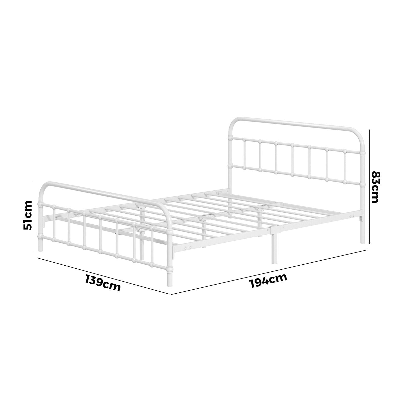 Oikiture Bed Frame Metal Bed Base Double Size Bed Platform White - Sunyee