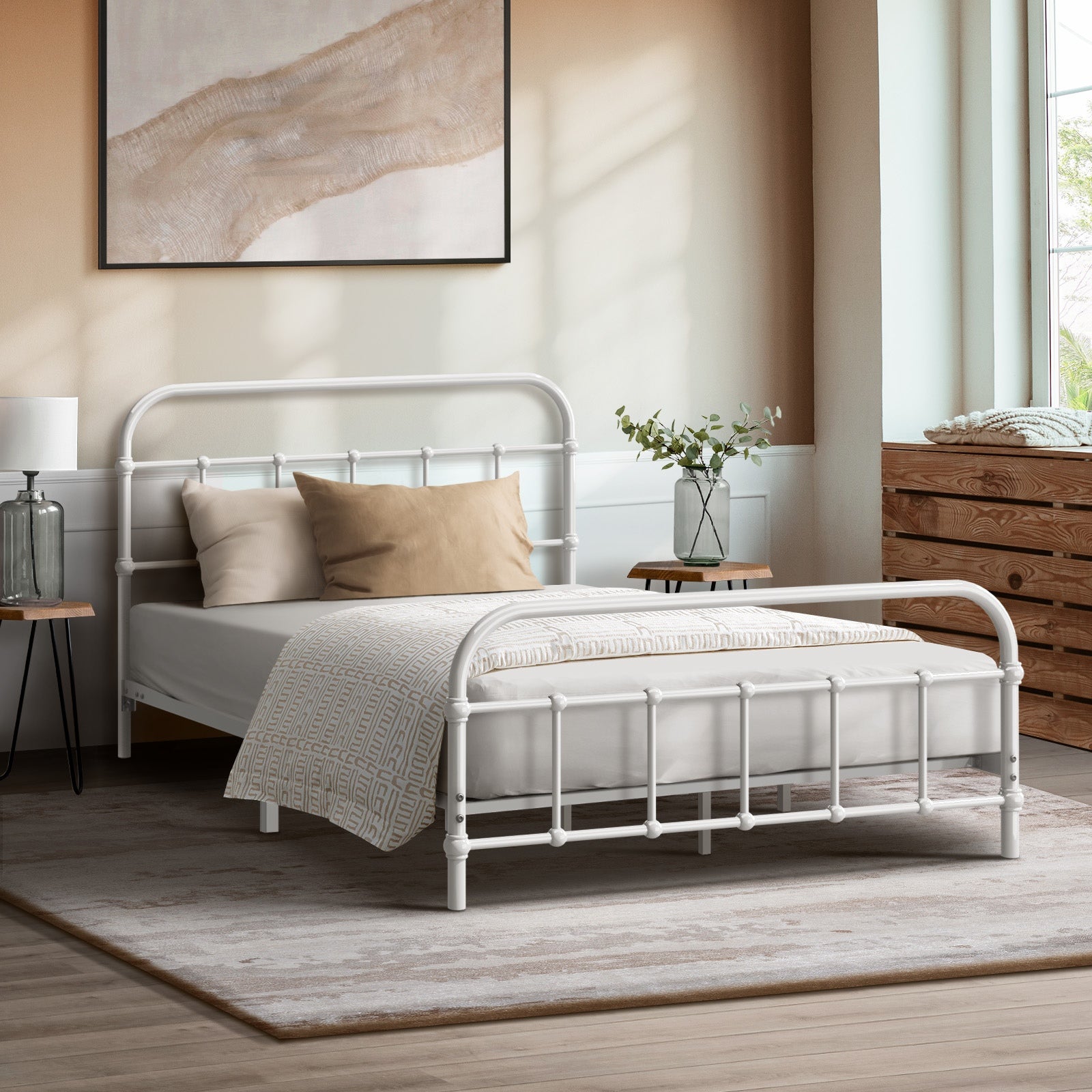 Oikiture Metal Bed Frame Queen Double King Single Size Metal Bed Base Platform