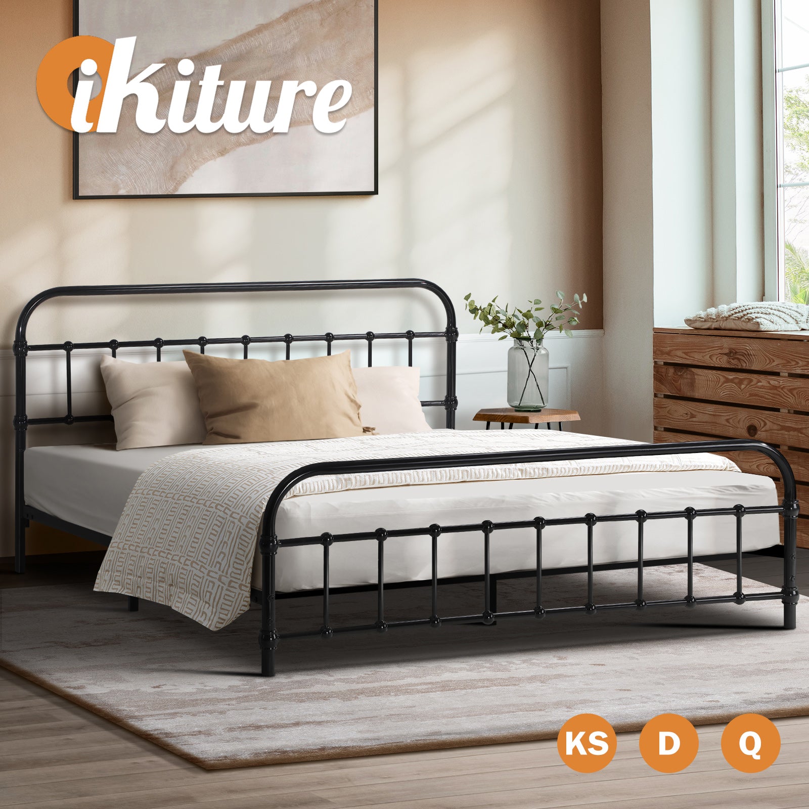 Oikiture Metal Bed Frame Queen Double King Single Size Bed Base Platform