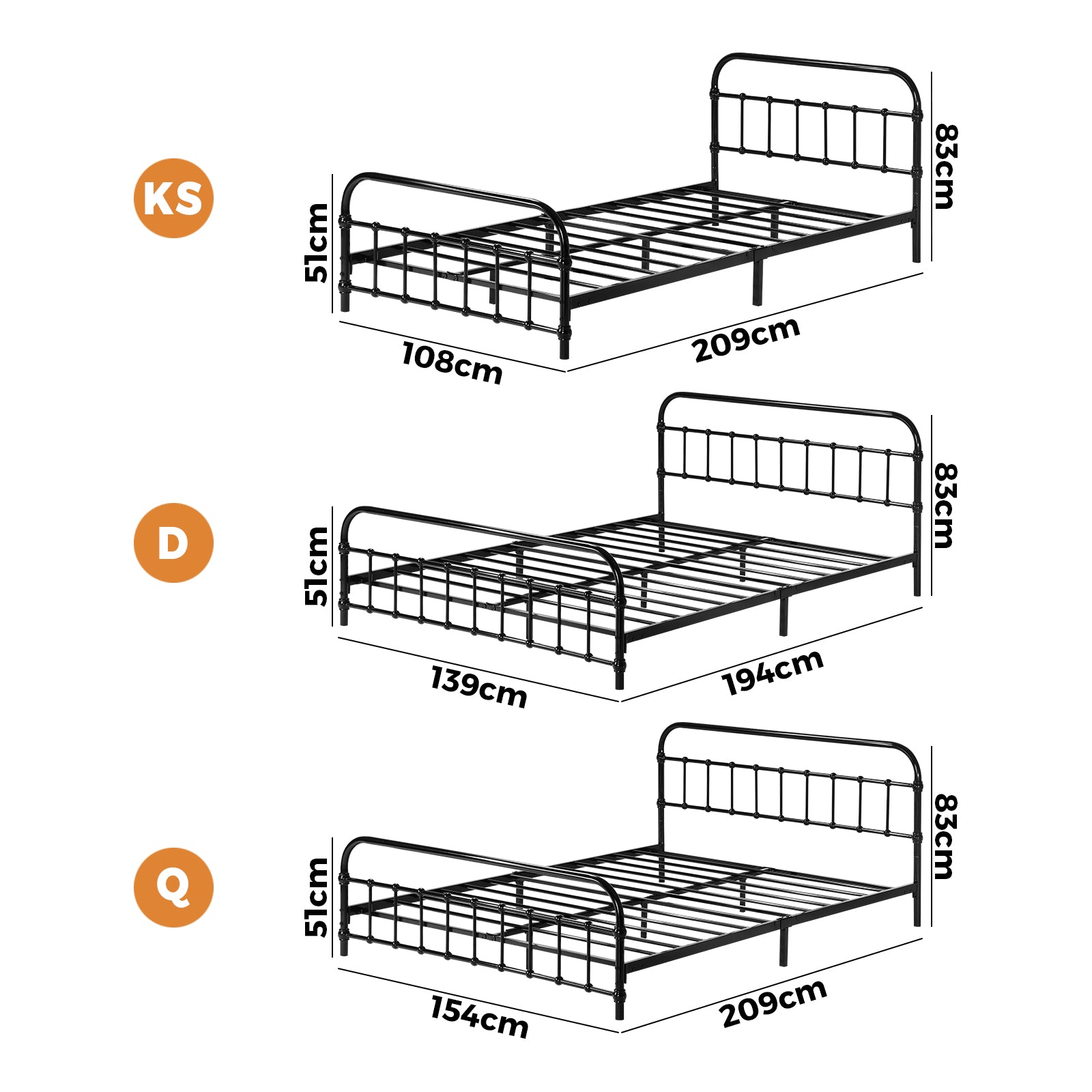 Oikiture Metal Bed Frame Queen Double King Single Size Bed Base Platform
