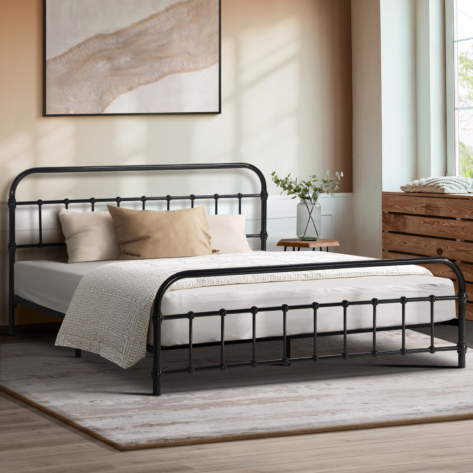 Oikiture Metal Bed Frame Queen Double King Single Size Metal Bed Base Platform - Sunyee