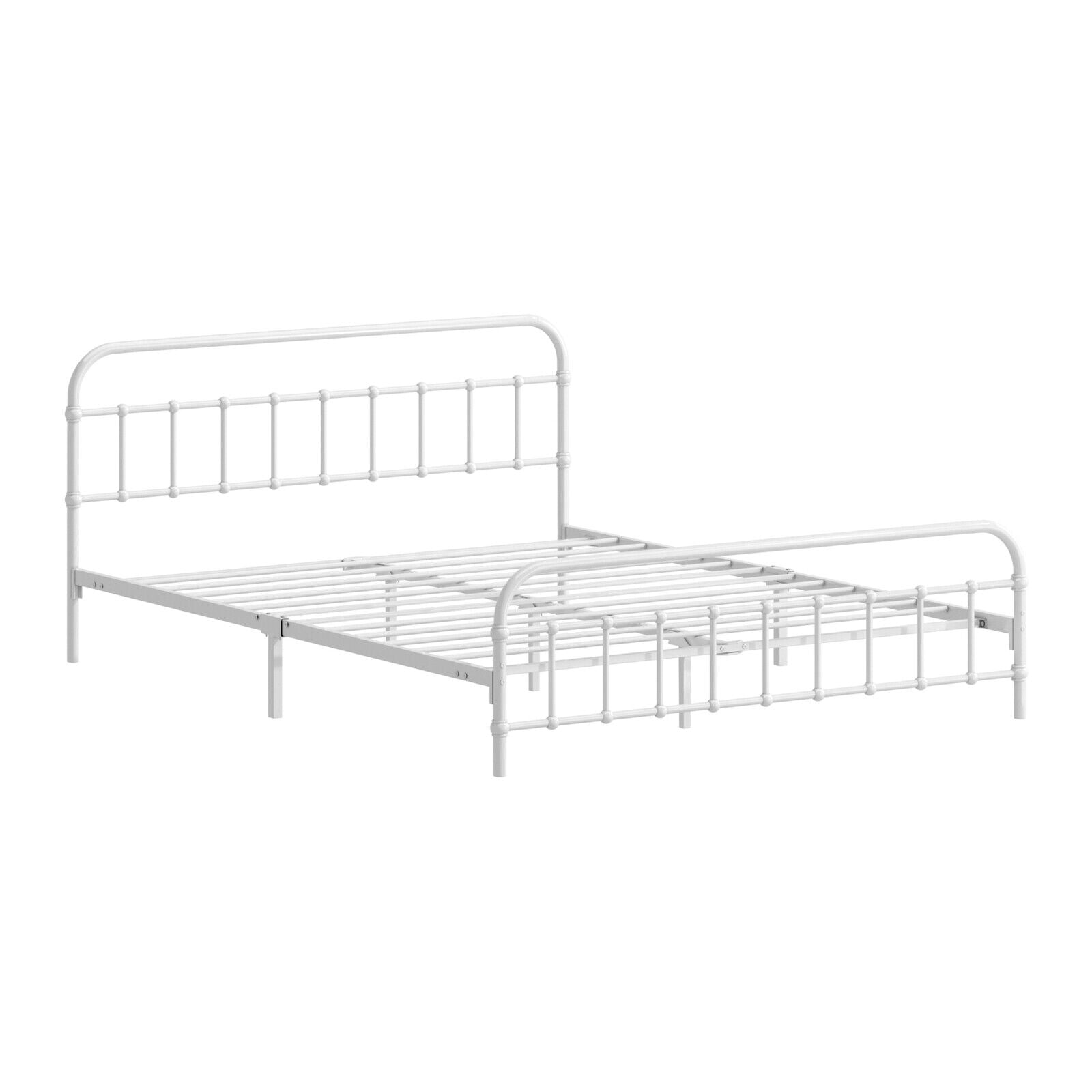 Oikiture Bed Frame Metal Bed Base Queen Size Bed Platform White - Sunyee