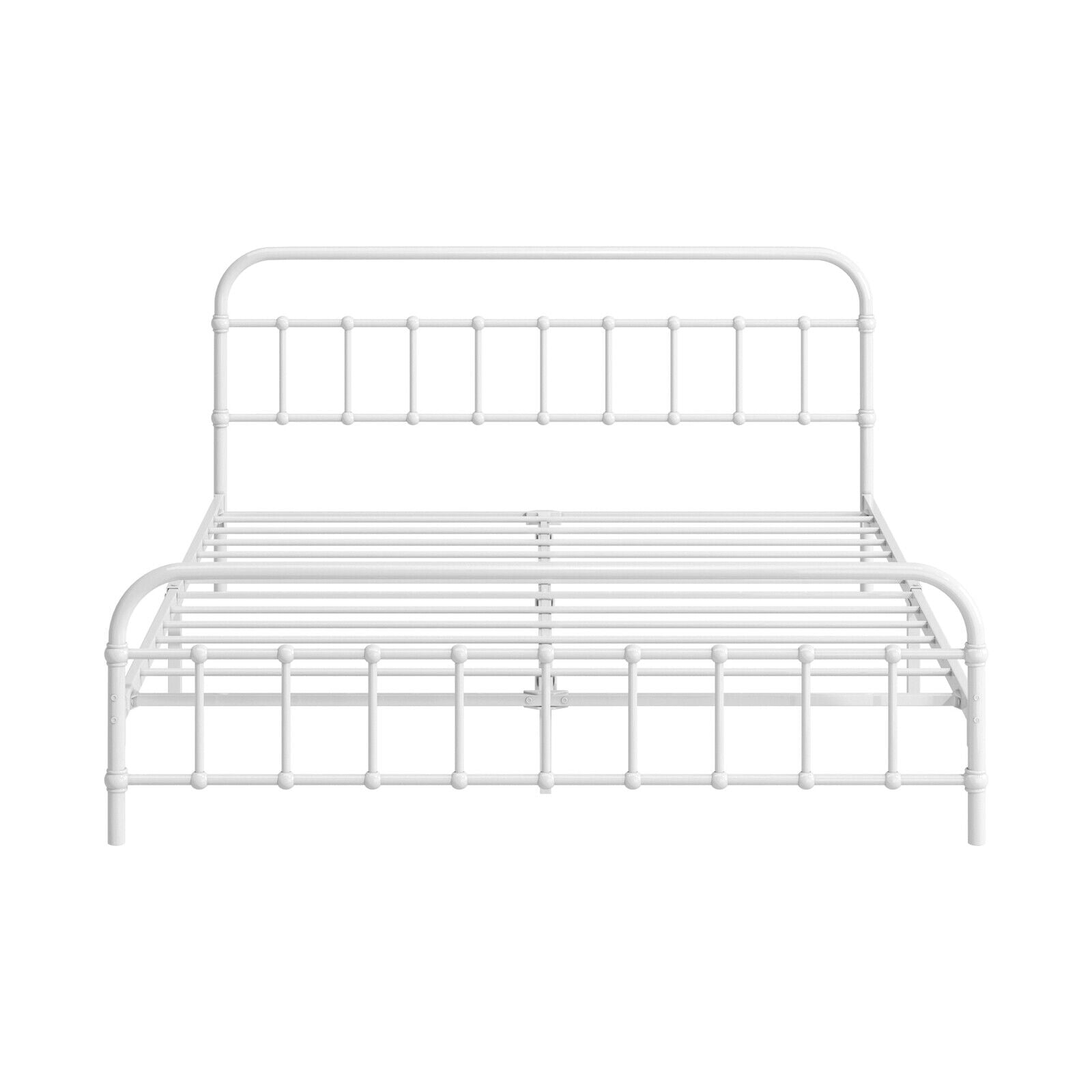Oikiture Bed Frame Metal Bed Base Queen Size Bed Platform White - Sunyee