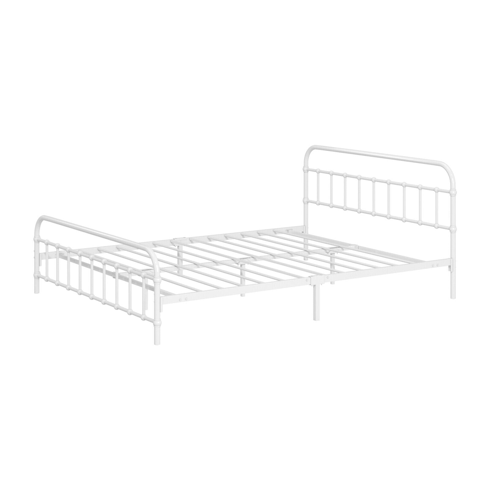 Oikiture Bed Frame Metal Bed Base Queen Size Bed Platform White - Sunyee