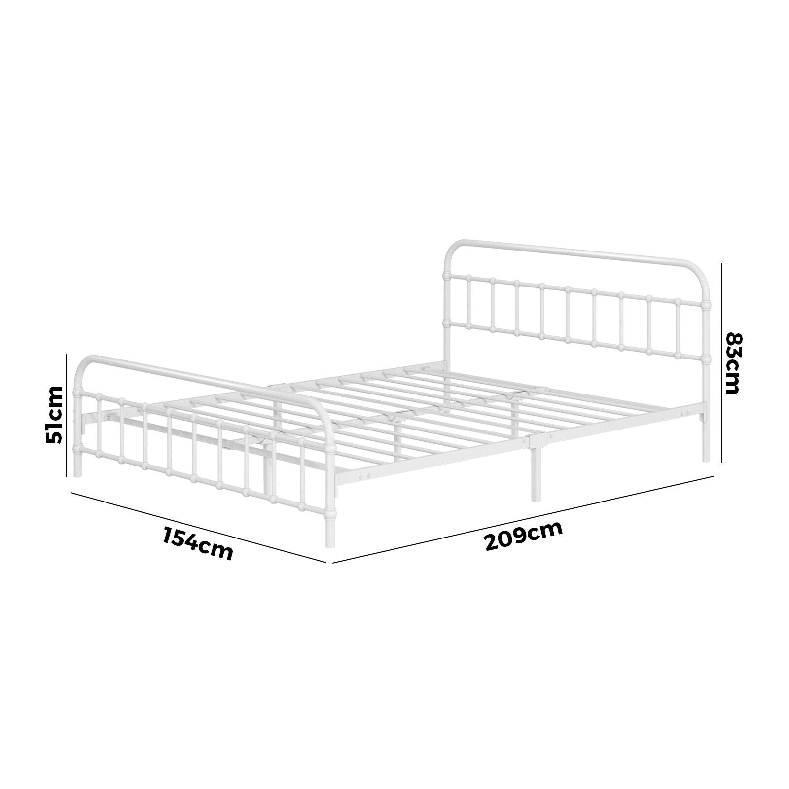 Oikiture Bed Frame Metal Bed Base Queen Size Bed Platform White - Sunyee
