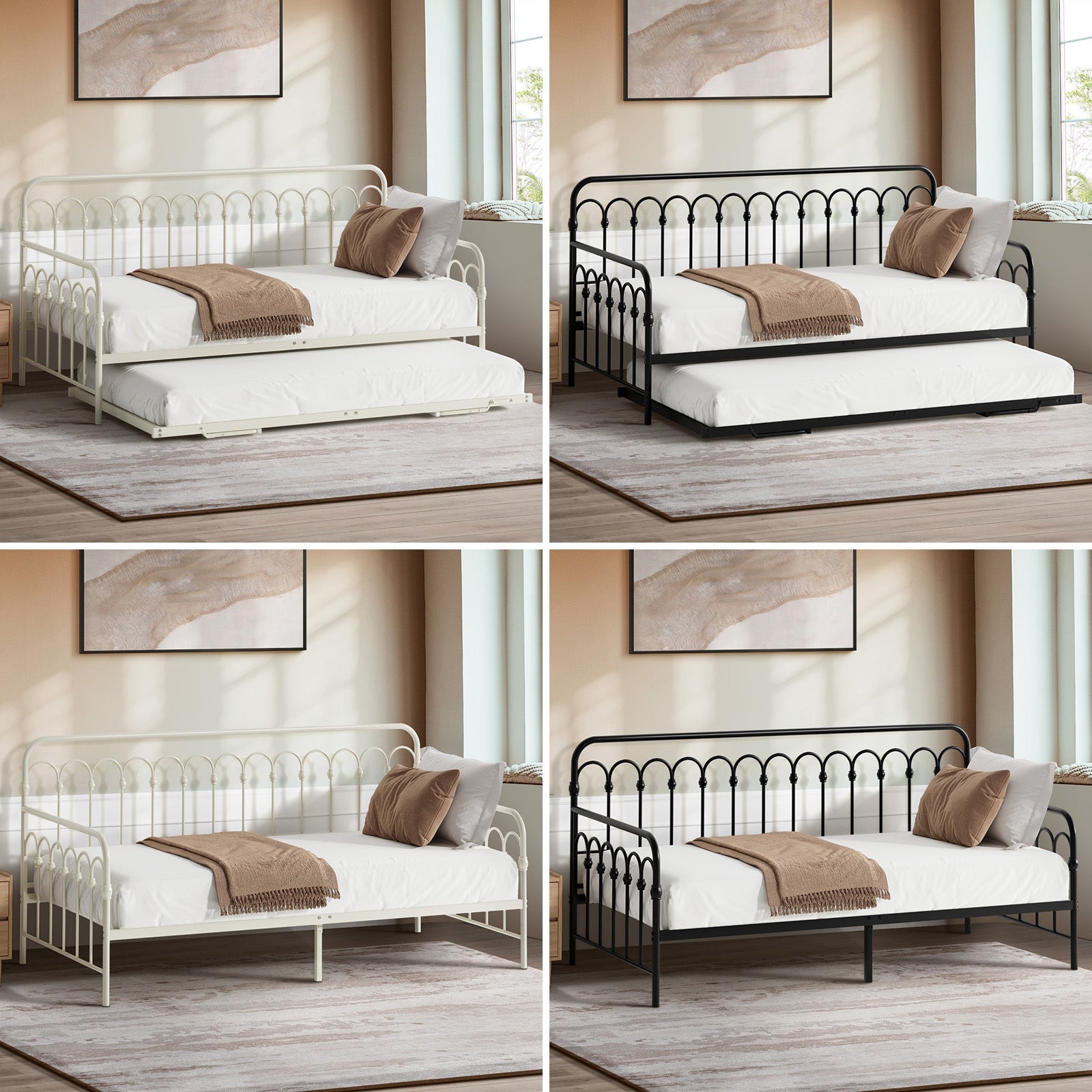 Oikiture Metal Daybed Frame Single Size Base Sofa Bed Steel Slat Support - Sunyee