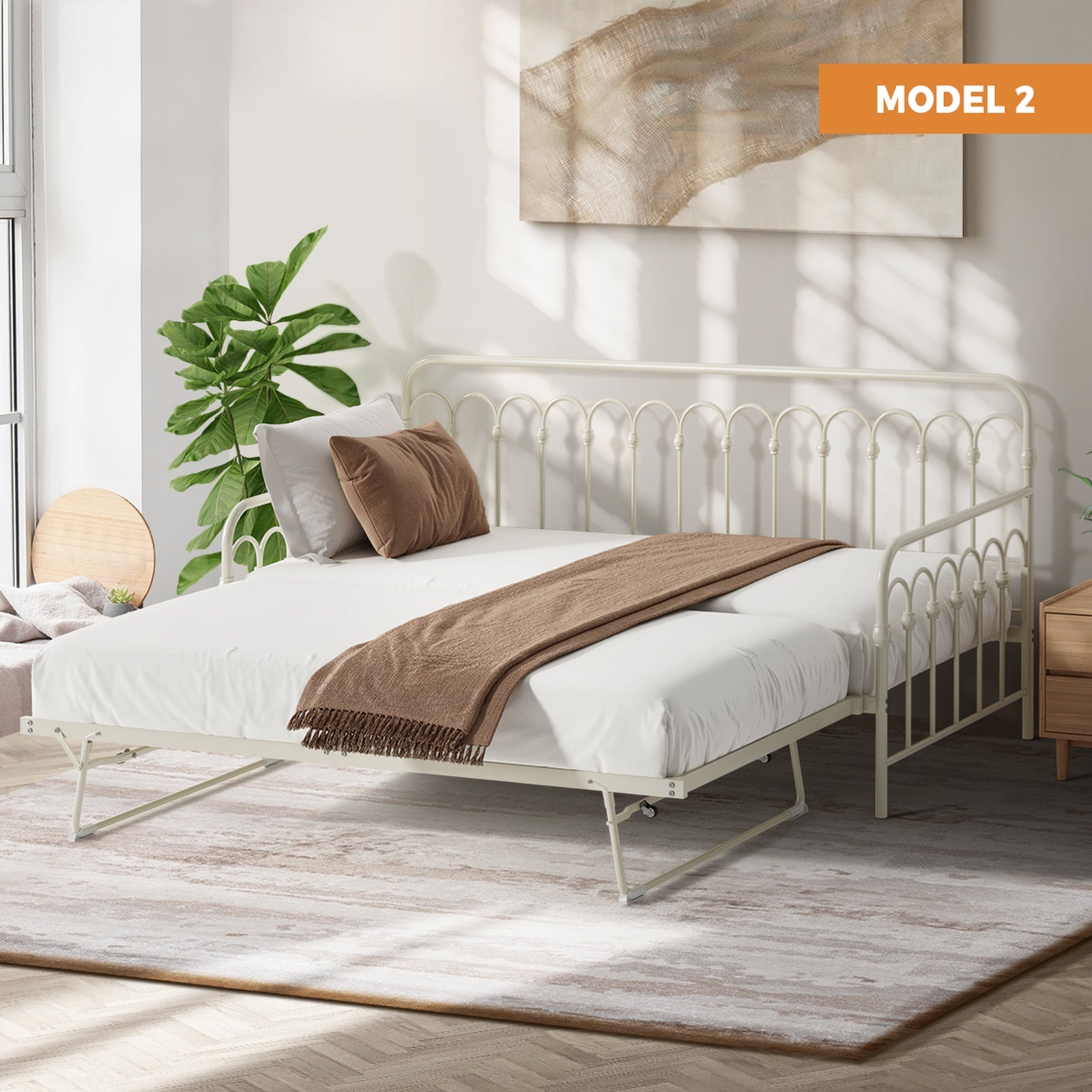 Oikiture Metal Daybed Frame Single Size Base Sofa Bed Steel Slat Support