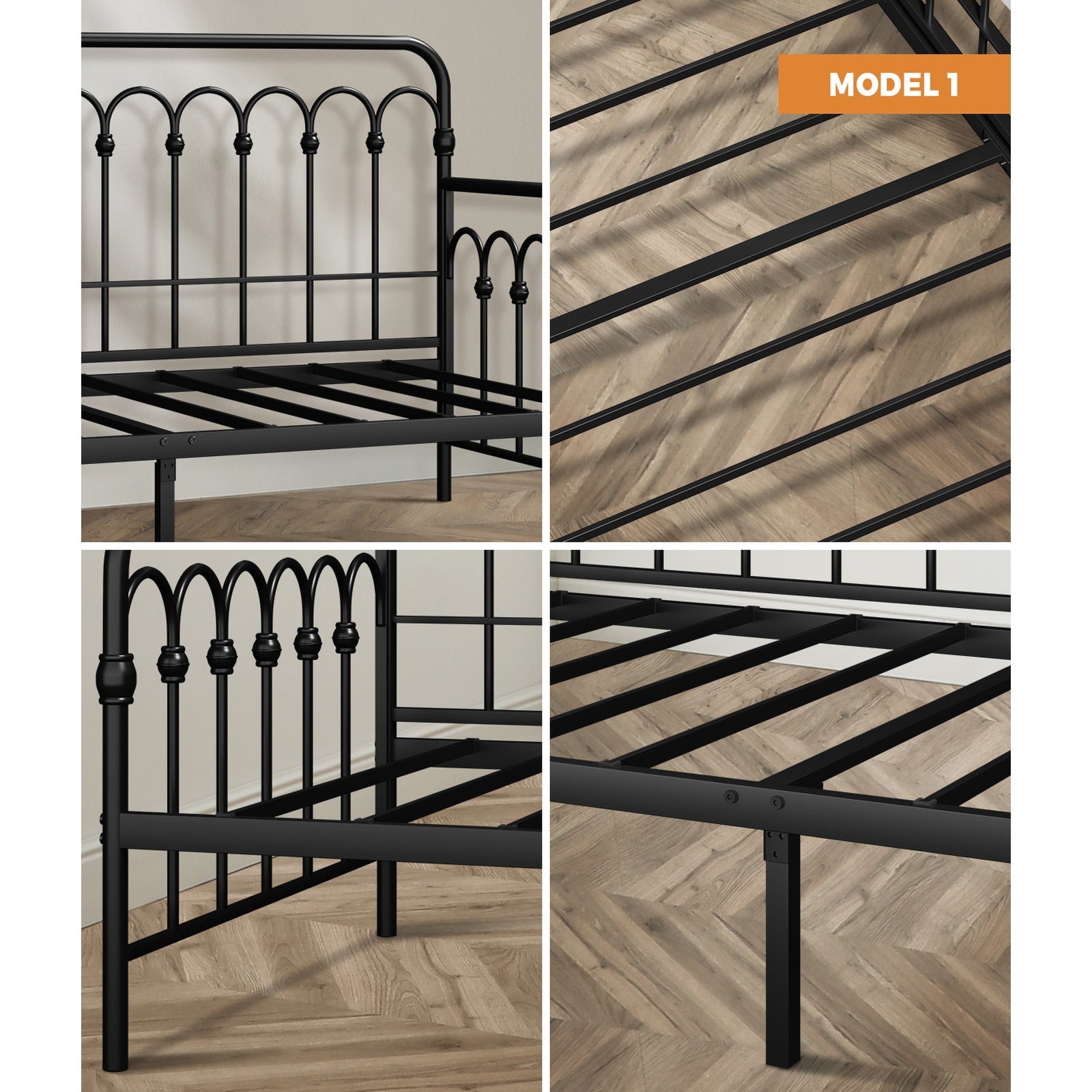 Oikiture Metal Daybed Frame Single Size Base Sofa Bed Steel Slat Support - Sunyee