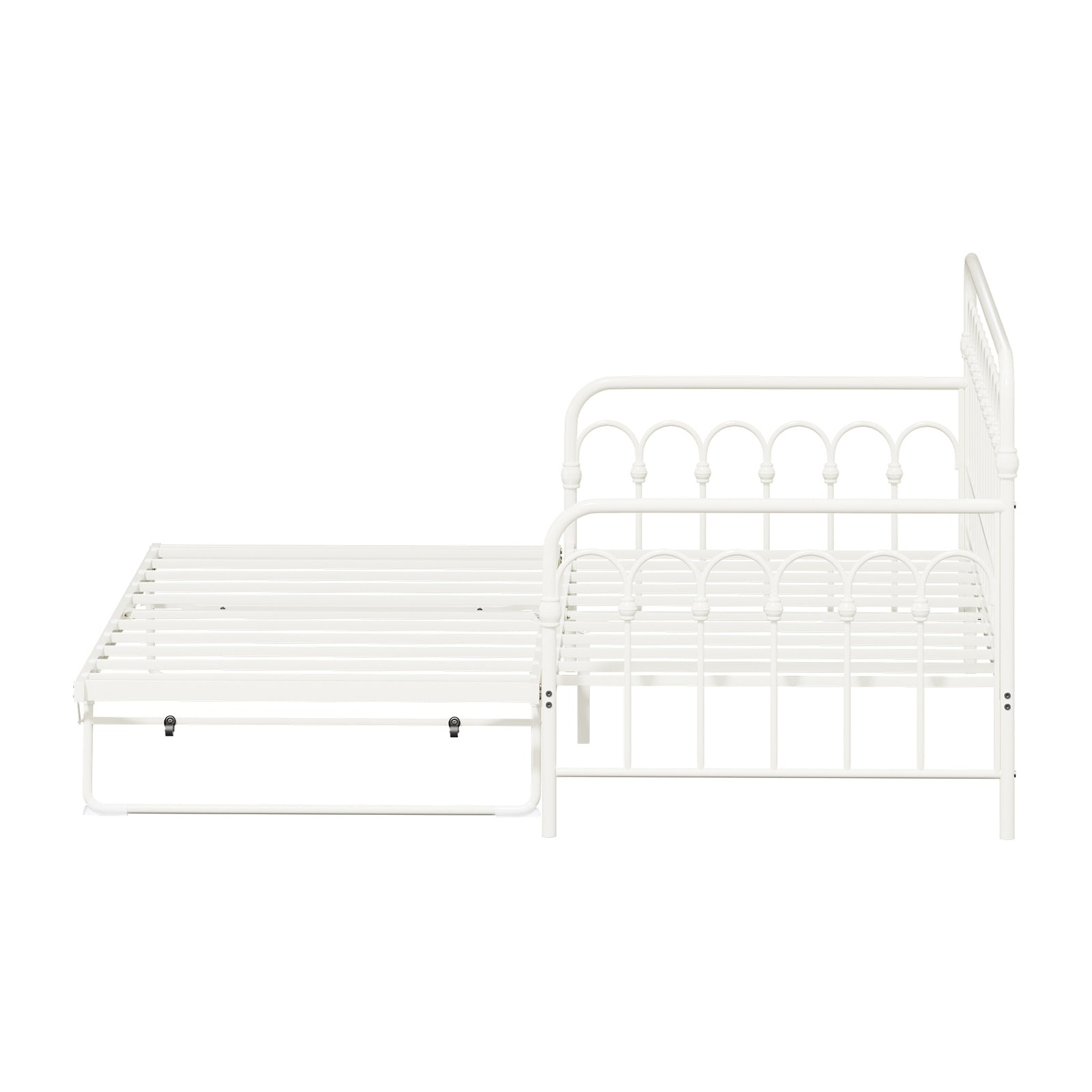 Oikiture Trundle Bed Frame Daybed Single Size Base Metal Single Beds x2 Beige - Sunyee
