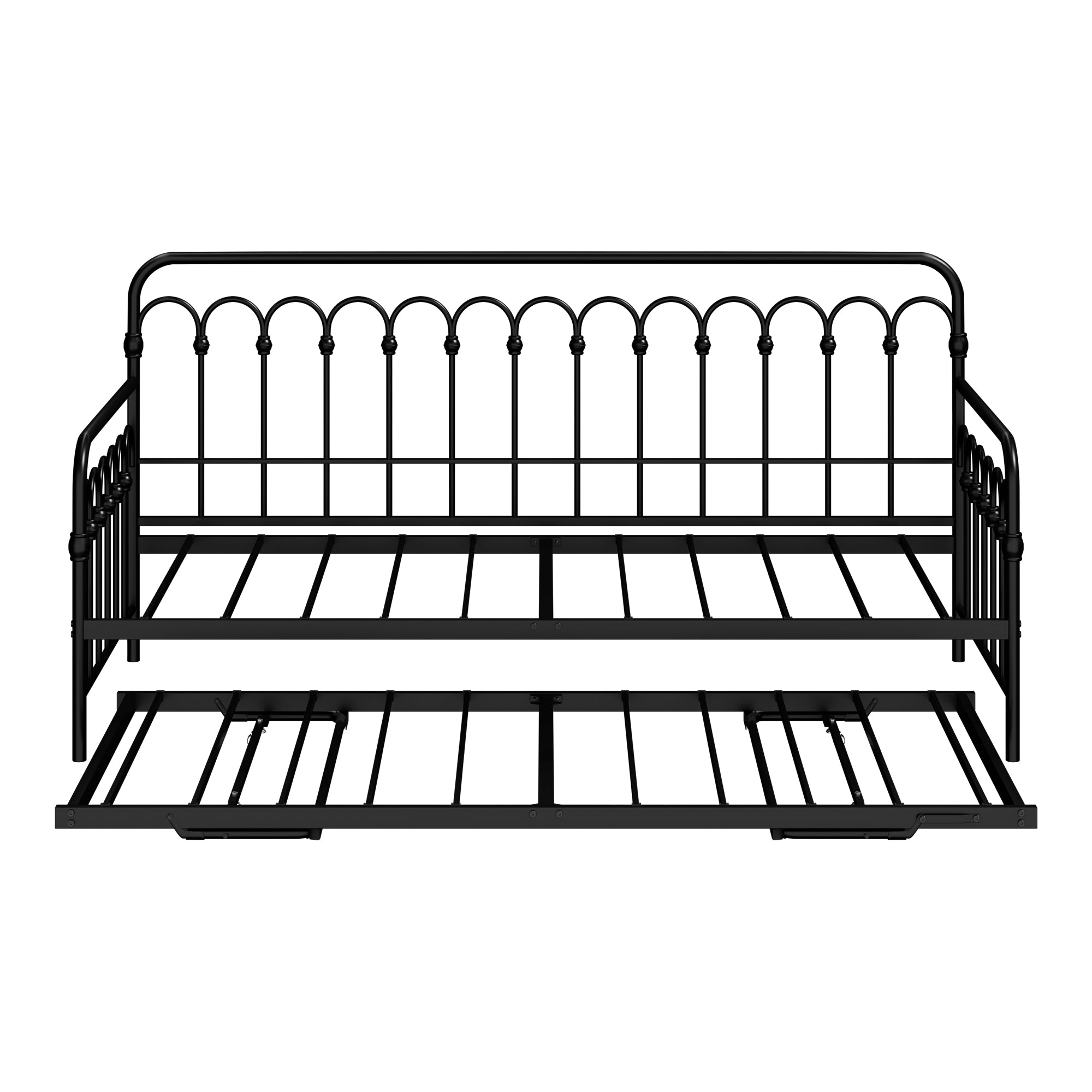 Oikiture Trundle Bed Frame Daybed Single Size Base Metal Single Beds x2 Black - Sunyee
