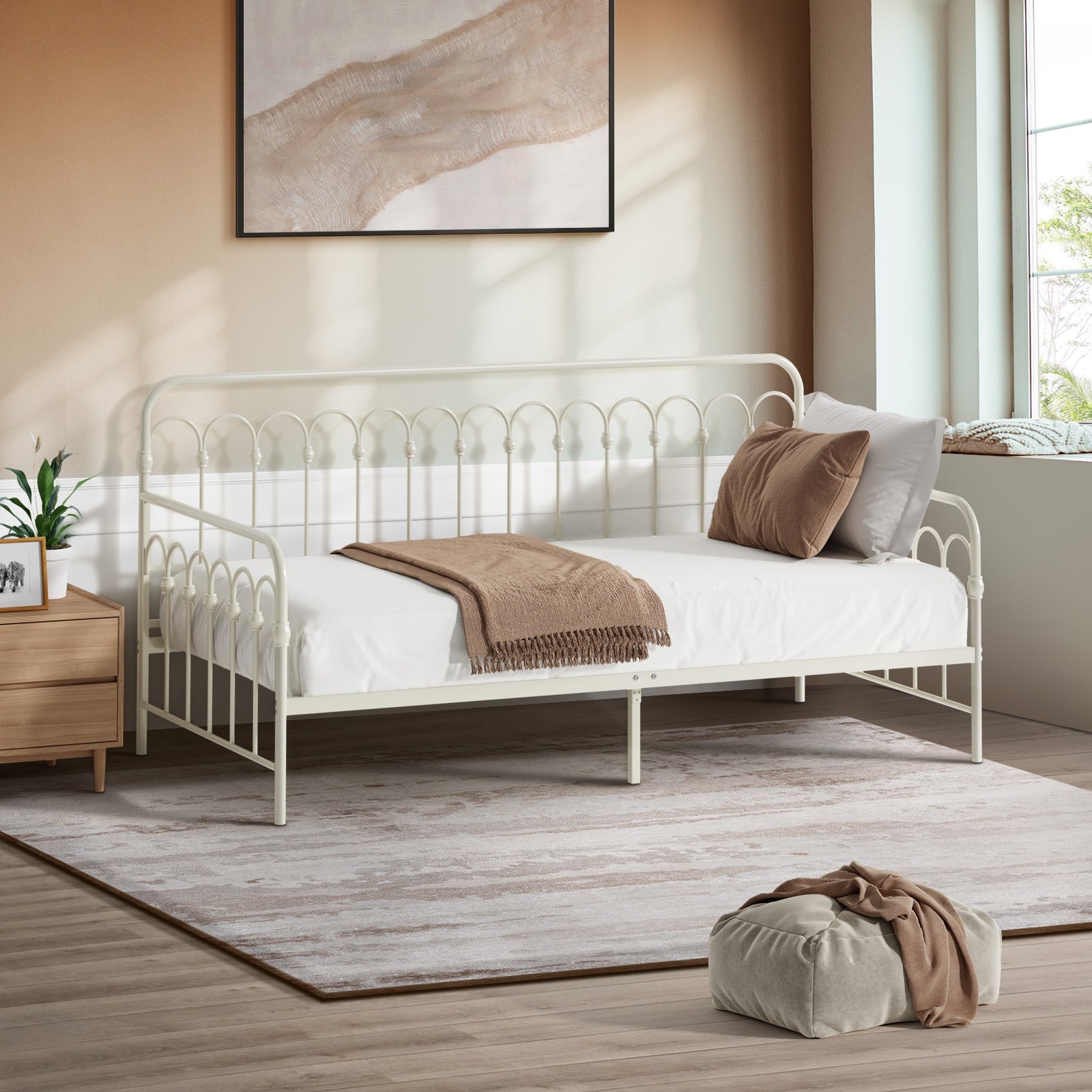 Oikiture Metal Daybed Frame Single Size Base Sofa Bed Steel Slat Support