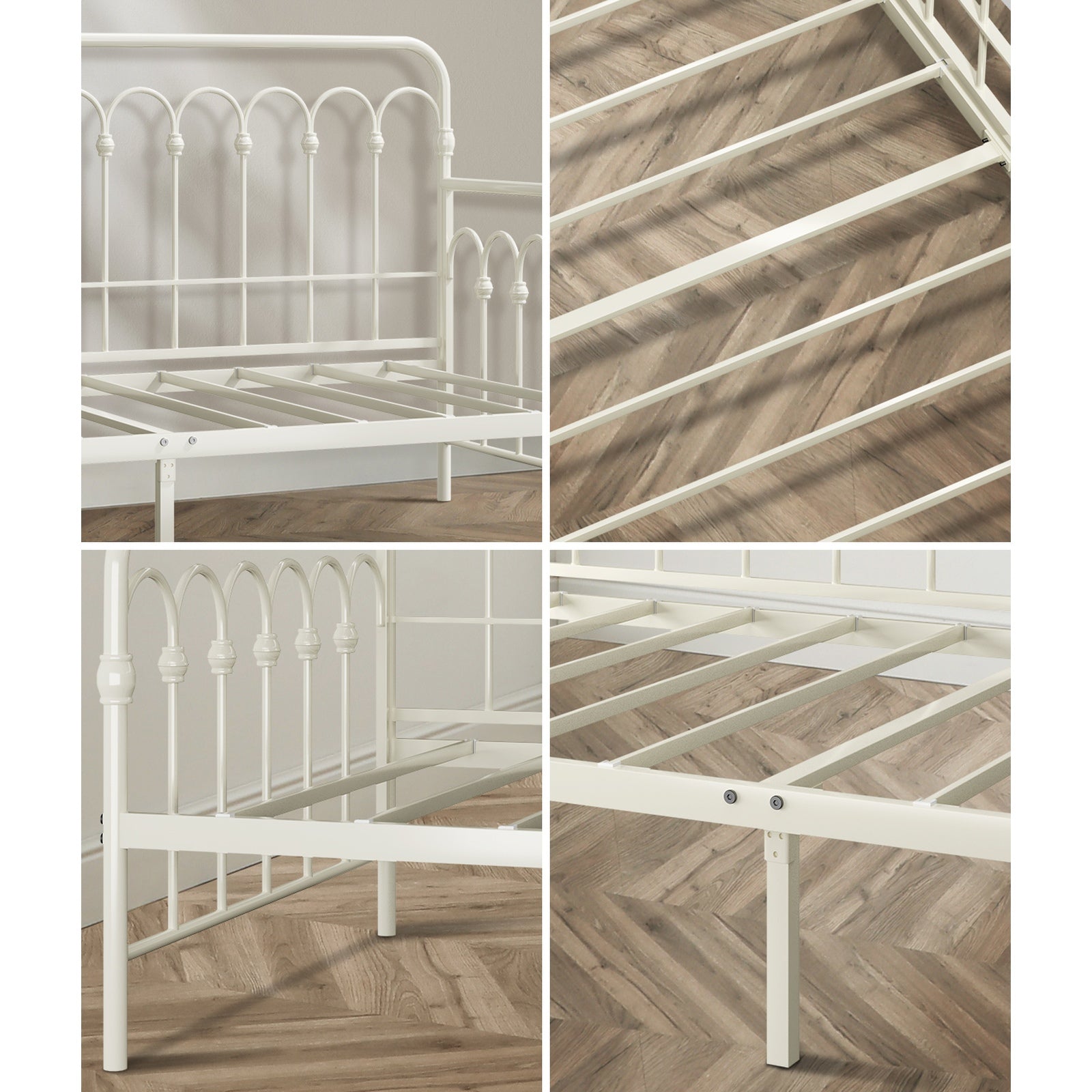 Oikiture Metal Daybed Frame Single Size Sofa Bed Steel Slat Support Beige - Sunyee