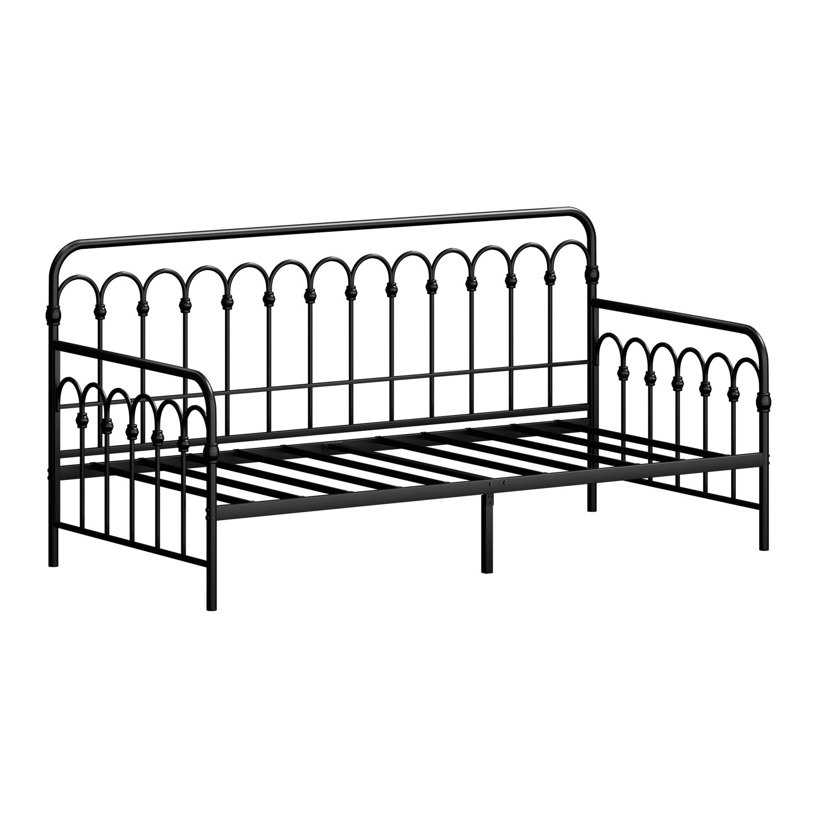 Oikiture Metal Daybed Frame Single Size Sofa Bed Steel Slat Support Black - Sunyee