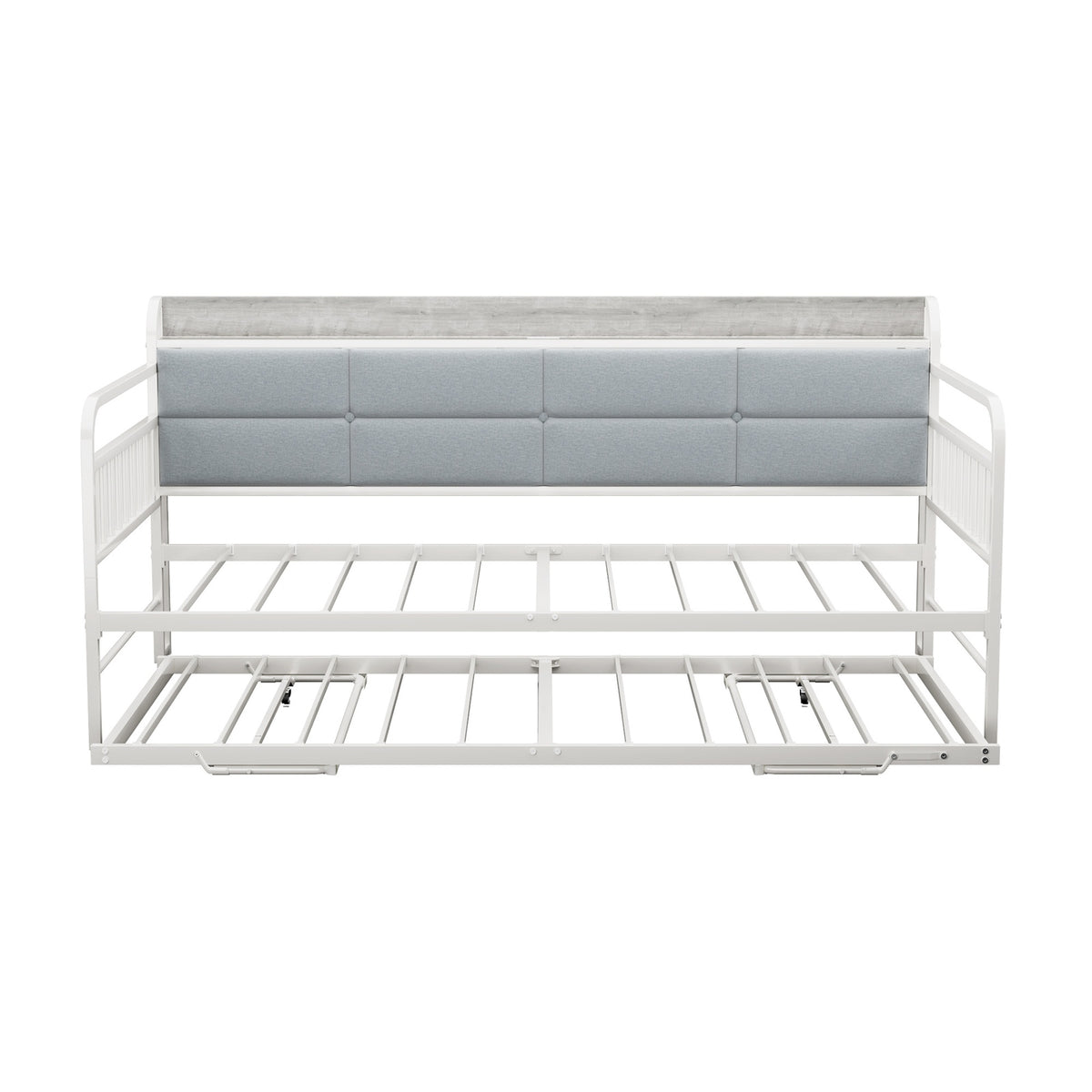 Oikiture Trundle Bed Frame Daybed Base Single Size LED Upholstered Headboard USB