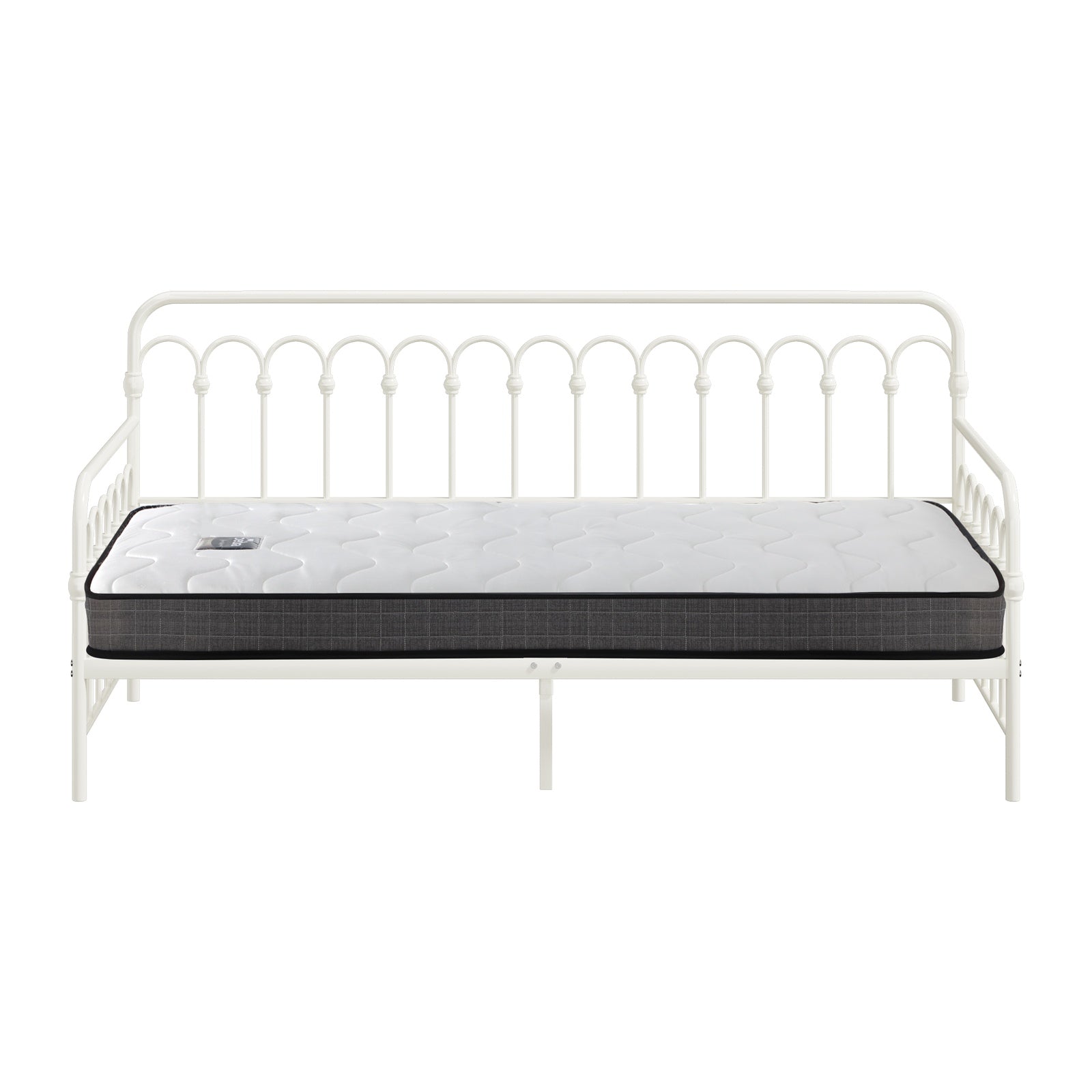Oikiture Metal Daybed Frame Single Size Sofa Bed Support with Mattress Beige - Sunyee