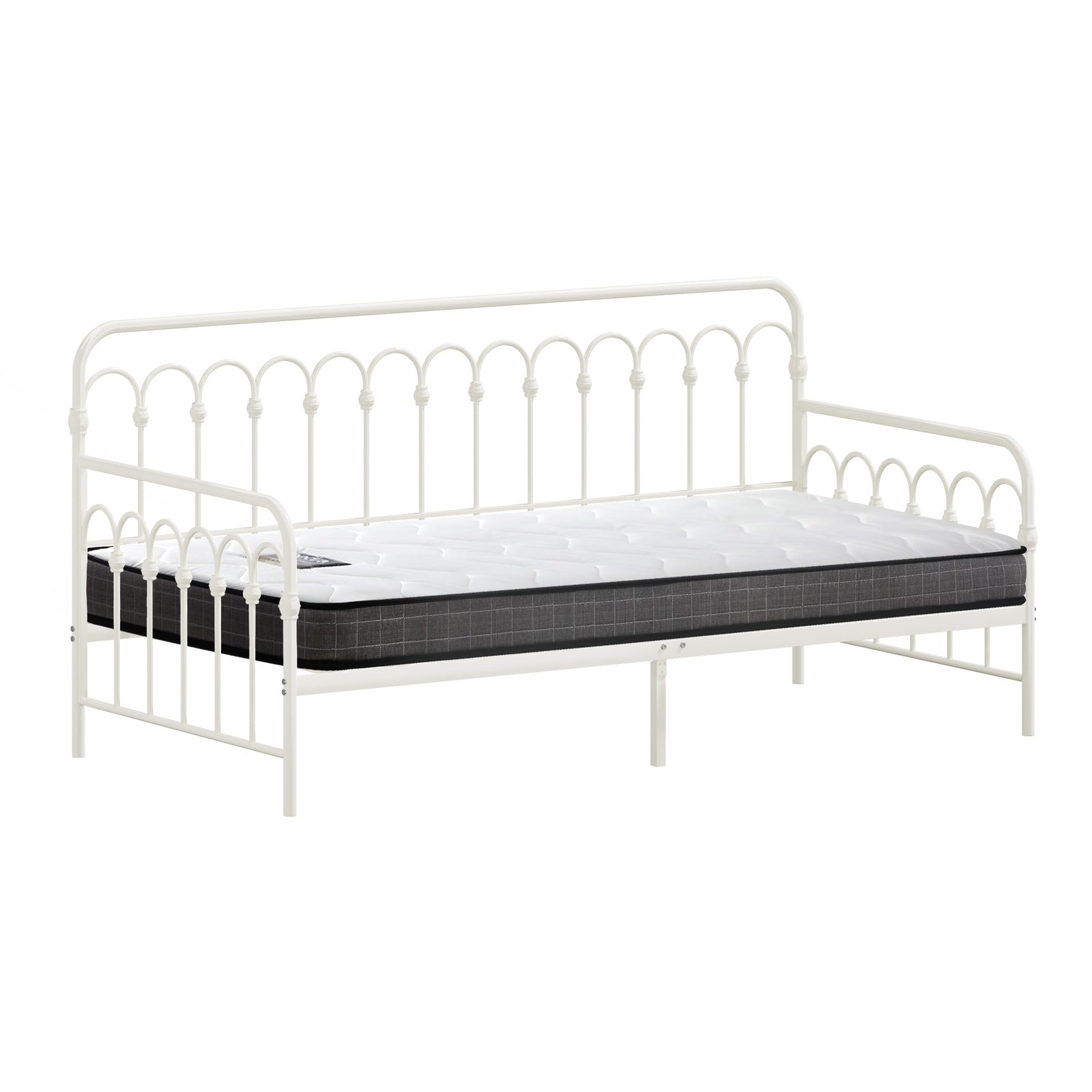 Oikiture Metal Daybed Frame Single Size Sofa Bed Support with Mattress Beige - Sunyee