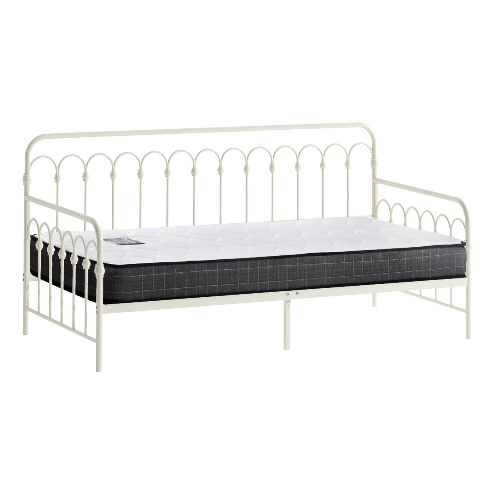 Oikiture Metal Daybed Frame Single Size Sofa Bed Support with Mattress Beige - Sunyee