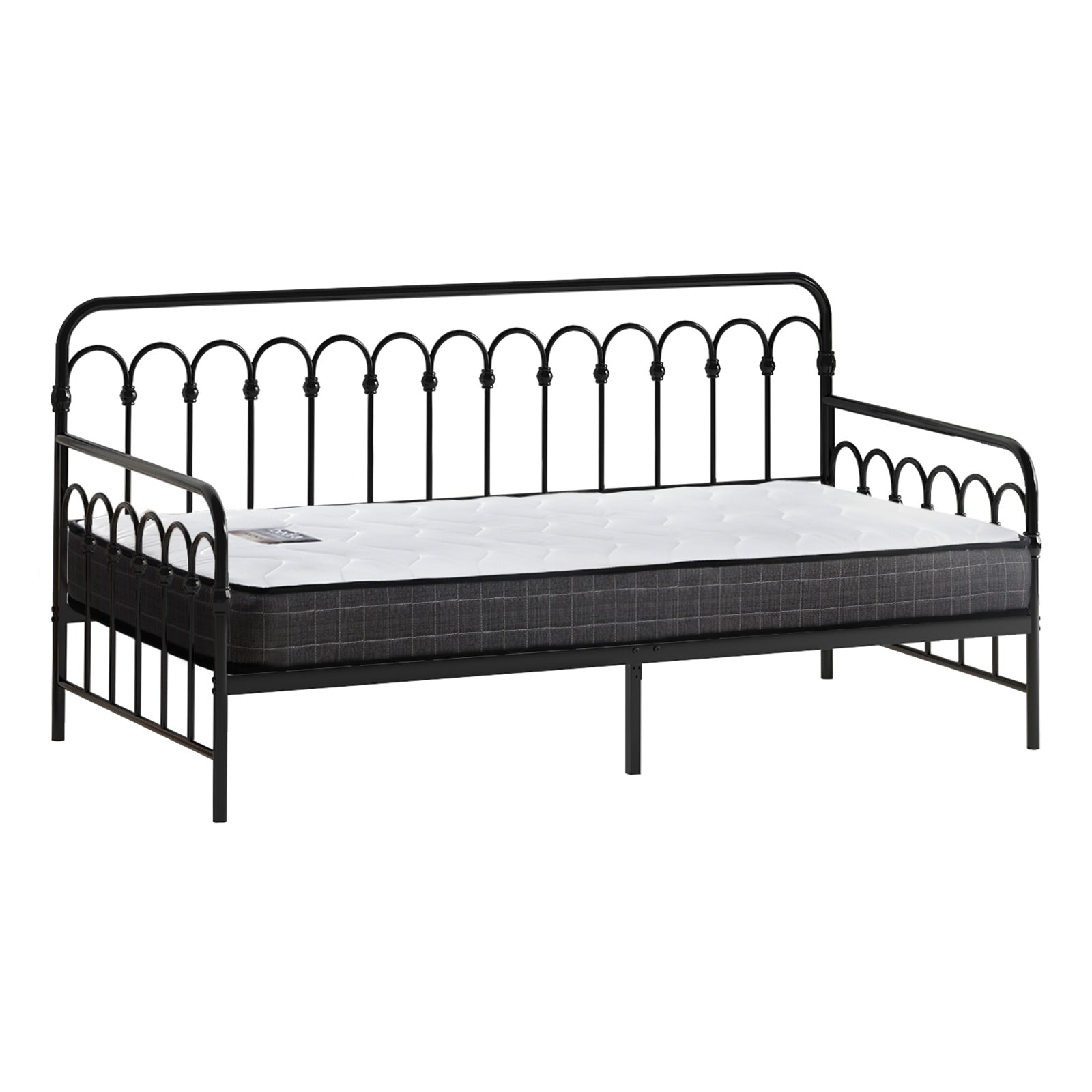Oikiture Trundle Metal Bed Frame Daybed Single Size Base with Mattress - Sunyee