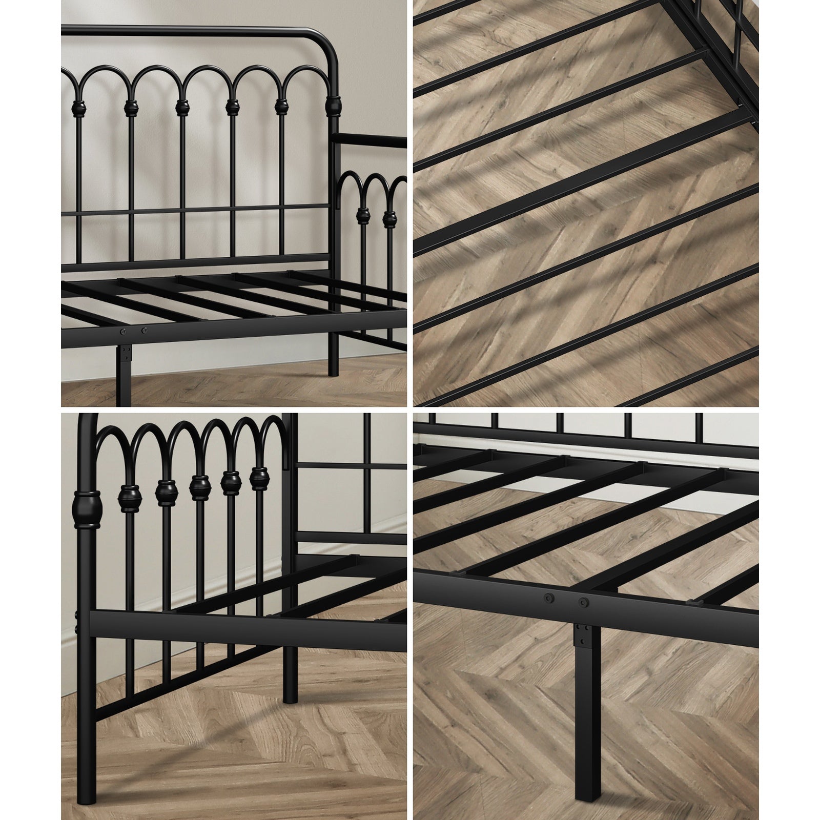 Oikiture Metal Daybed Frame Single Size Sofa Bed Support with Mattress Black - Sunyee