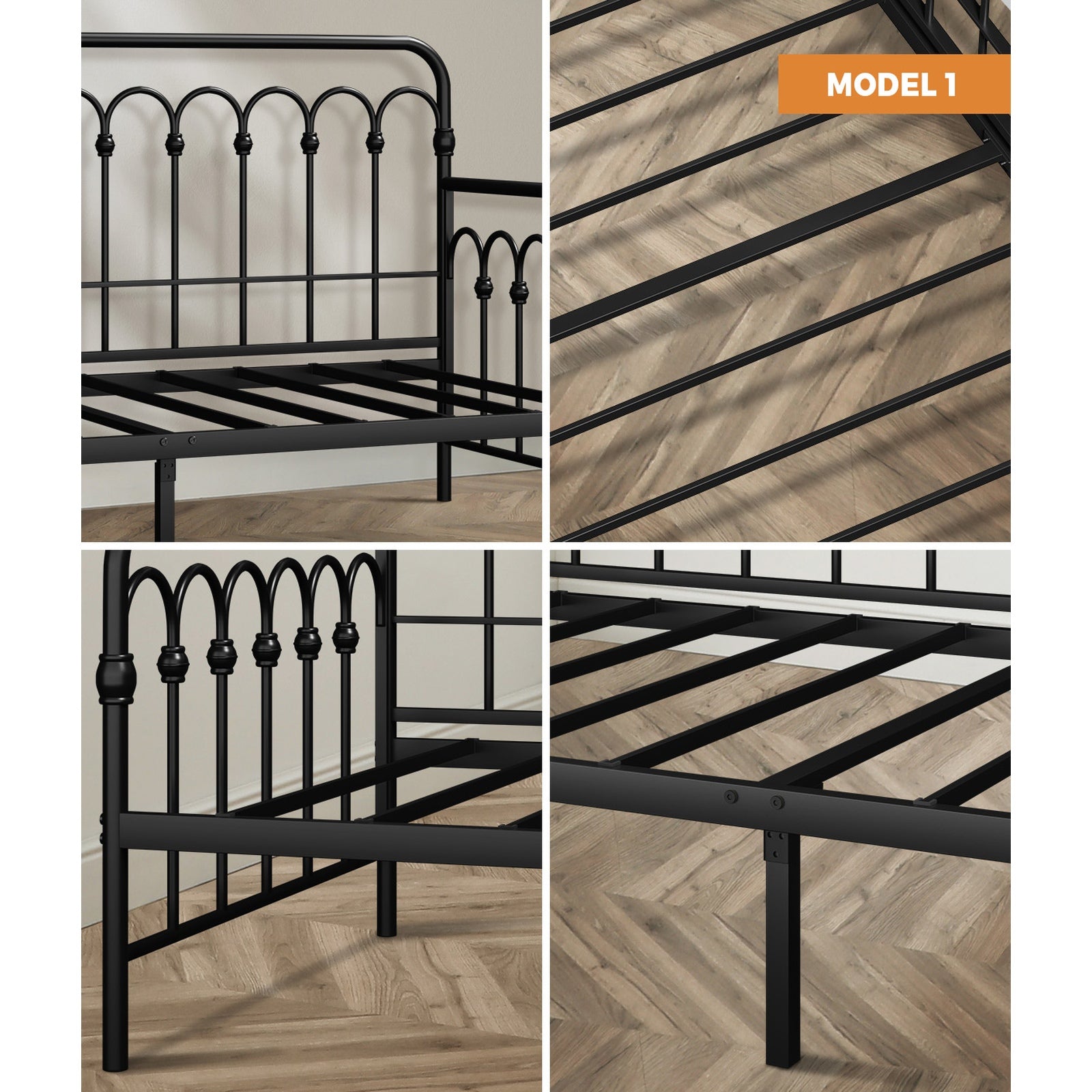 Oikiture Trundle Metal Bed Frame Daybed Single Size Base with Mattress - Sunyee