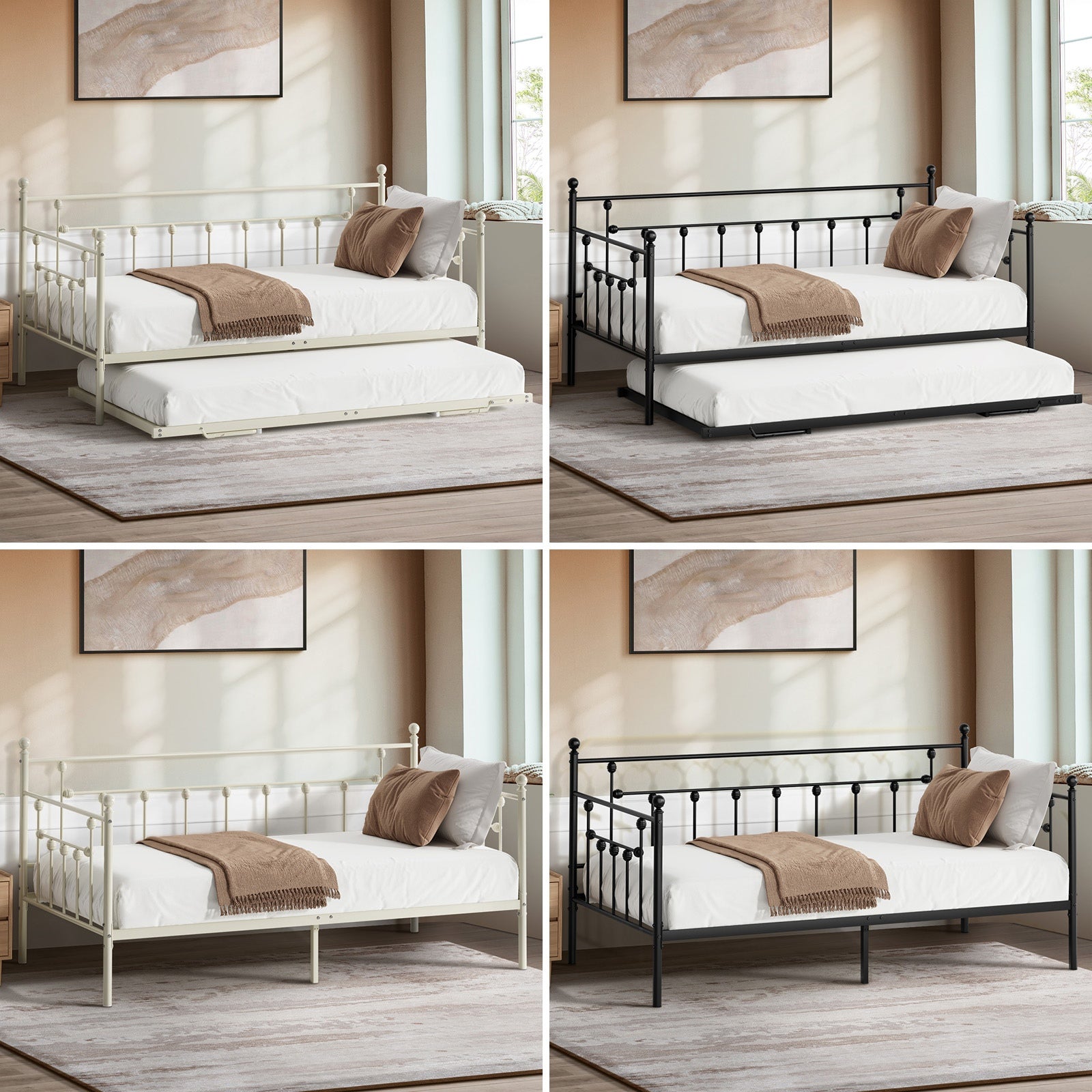 Oikiture Metal Daybed Frame Single Size Sofa Bed Base Steel Slat Suppor