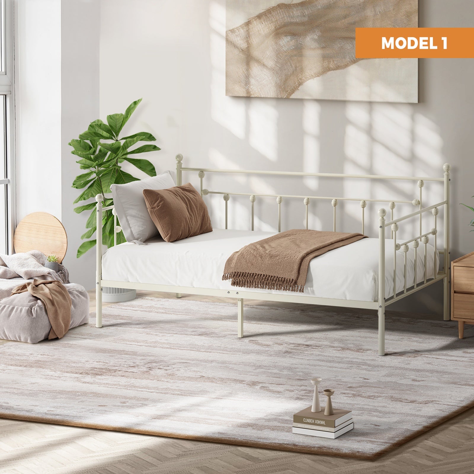 Oikiture Metal Daybed Frame Single Size Sofa Bed Base Steel Slat Suppor