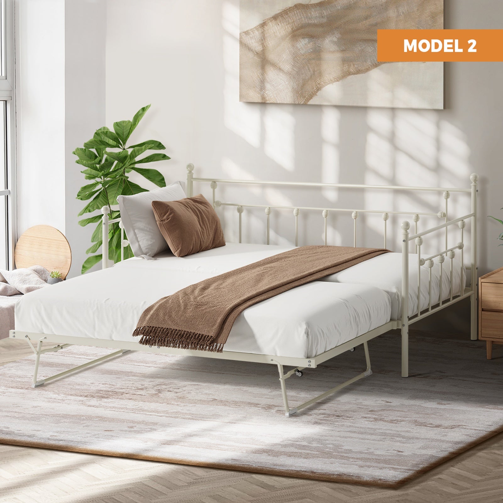 Oikiture Metal Daybed Frame Single Size Sofa Bed Base Steel Slat Suppor