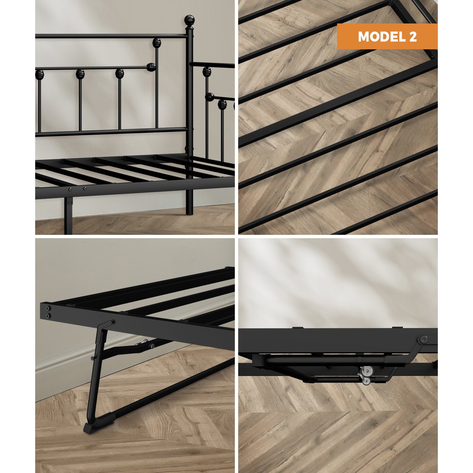 Oikiture Metal Daybed Frame Single Size Sofa Bed Base Steel Slat Suppor