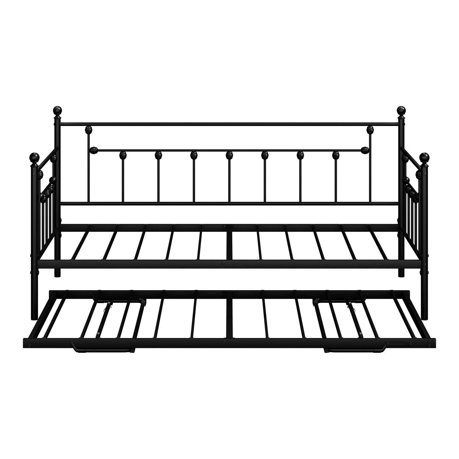 Oikiture Trundle Bed Frame Daybed Single Size Base Metal 2x Single Beds Black