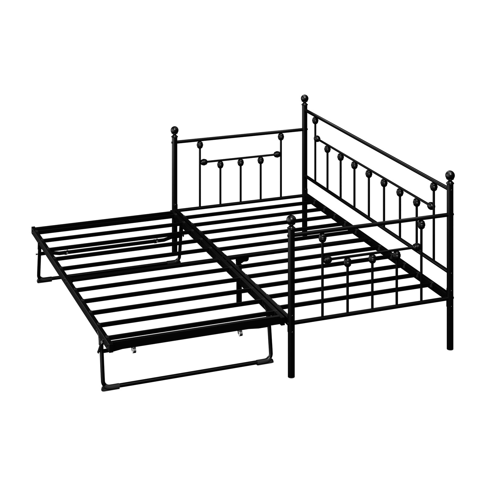 Oikiture Trundle Bed Frame Daybed Single Size Base Metal 2x Single Beds Black
