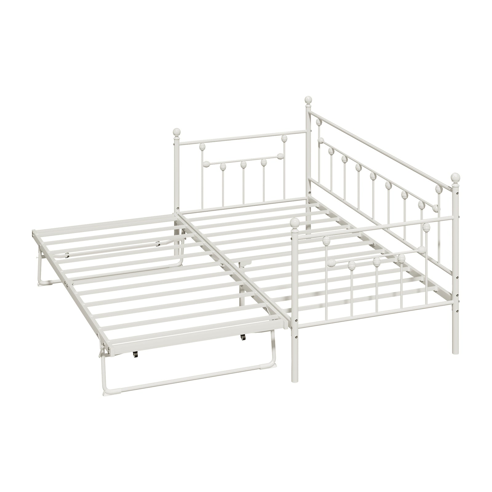 Oikiture Trundle Bed Frame Daybed Single Size Base Metal 2x Single Beds