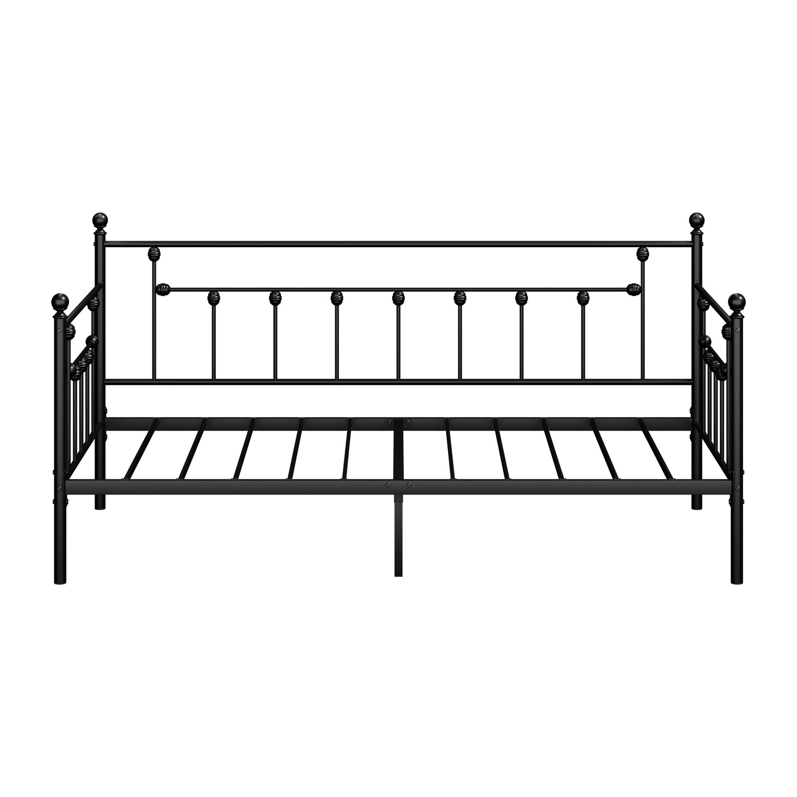 Oikiture Metal Daybed Frame Single Size Steel Slat Support Sofa Bed Black