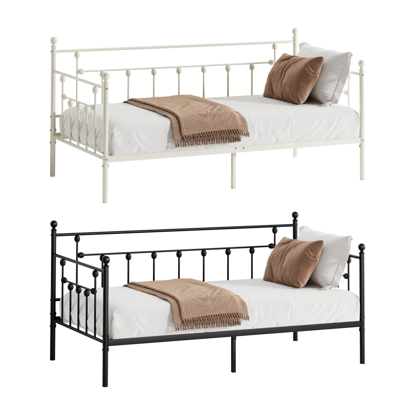 Oikiture Metal Daybed Frame Single Size Steel Slat Support Sofa Bed