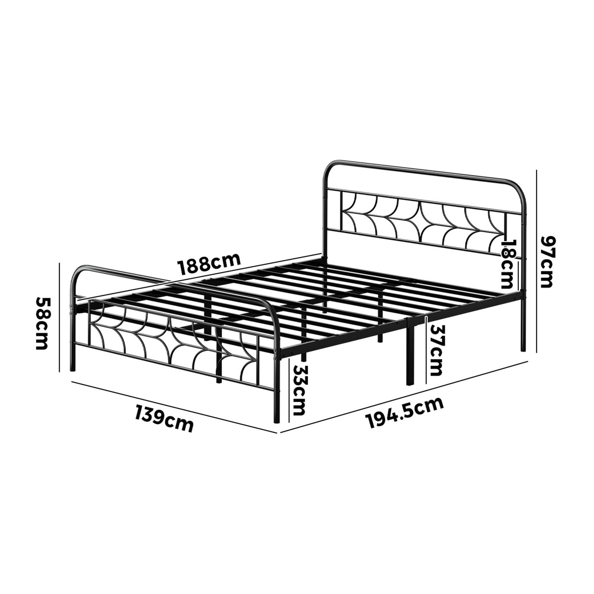 Oikiture Double Bed Frame Metal Platform Bed Base with Sparkling Star Headboard