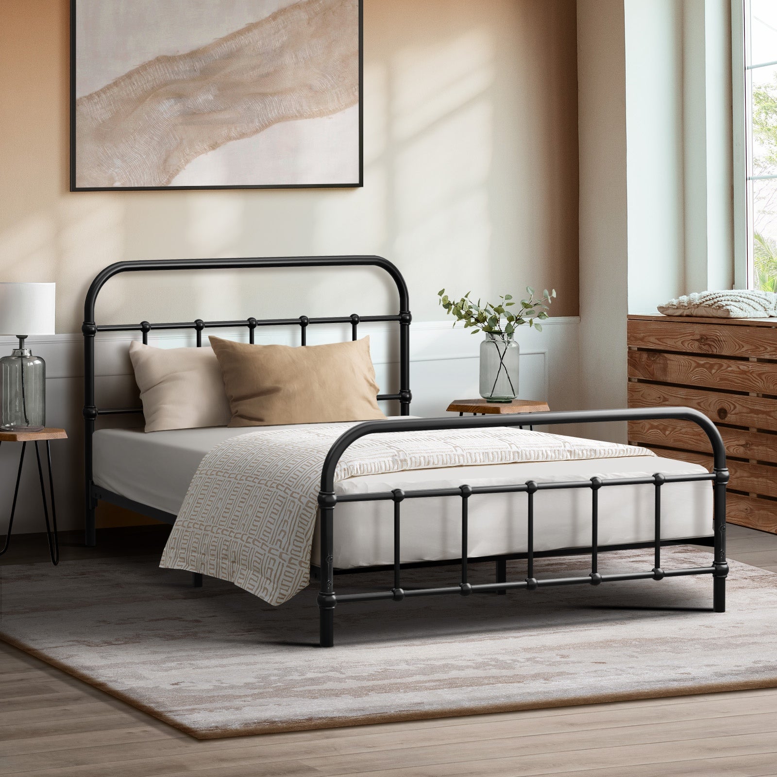 Oikiture Metal Bed Frame Queen Double King Single Size Metal Bed Base Platform