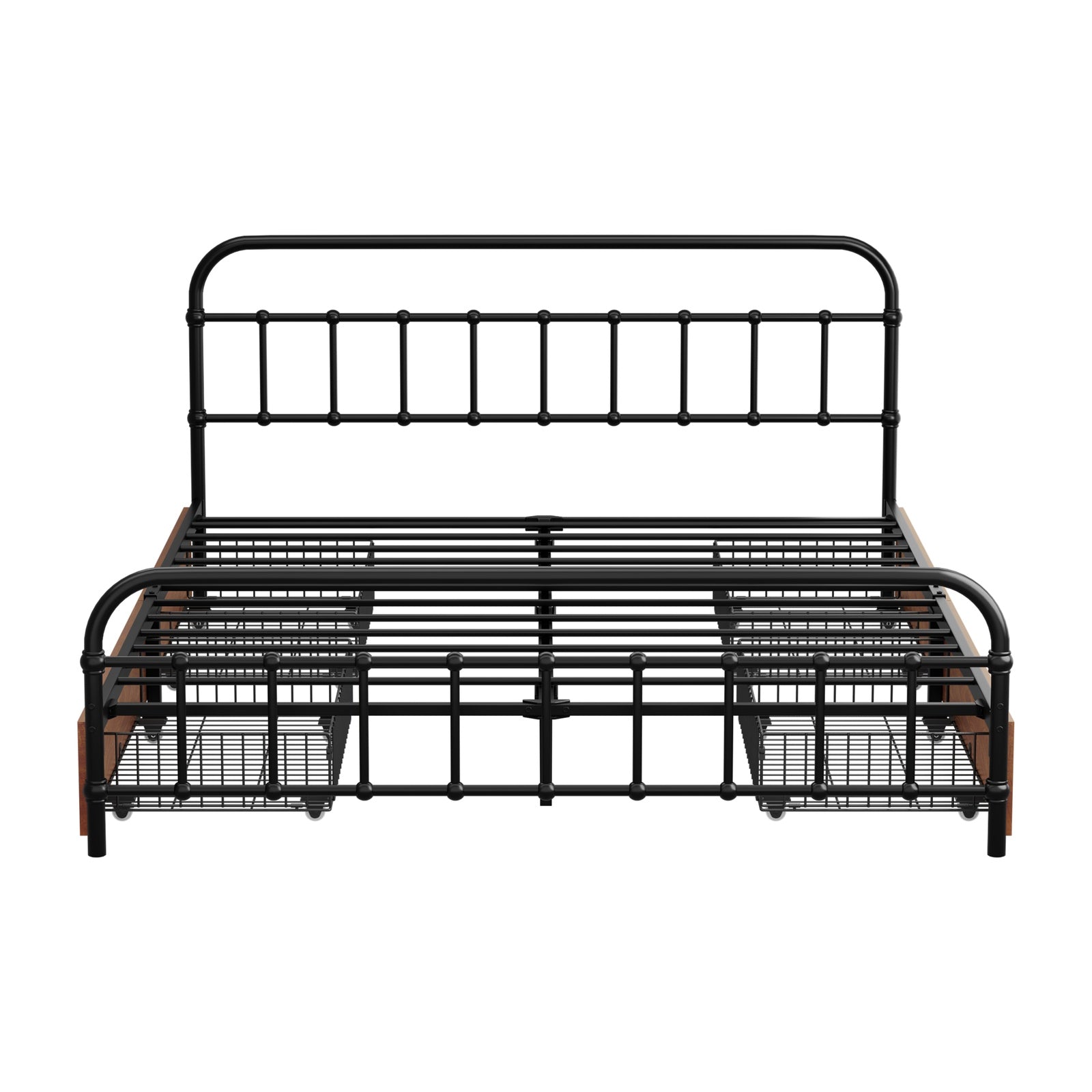 Oikiture Metal Bed Frame Queen Size Bed Base with 4 Drawers Black